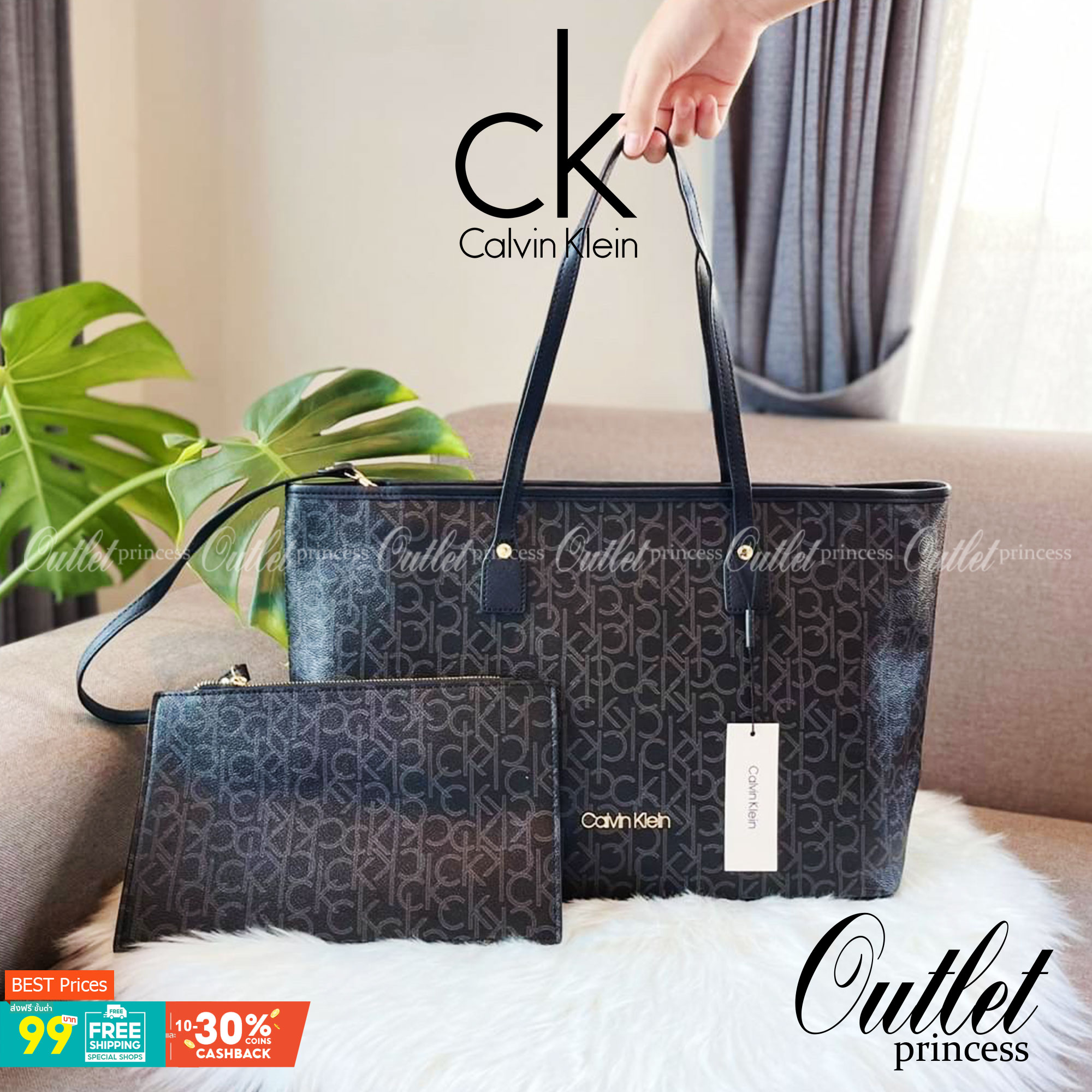Calvin Klein tote bag กระเป๋าทรงช้อปปิ้ง ใบใหญ่จุกๆ มาพร้อมกับใบลูก สามารถถอดได้ เปิดปิดด้วยซิปบน ไม่ต้องกลัวของตกหล่น ภายในโล่งกว้าง ใส่ไอแพด/โน๊ตบุ๊ค/A4 ได้ค่ะ