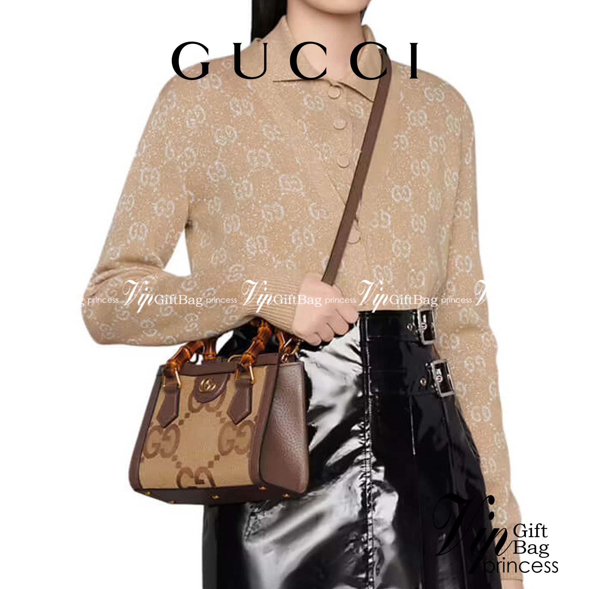 หนังแท้ Gucci Diana jumbo GG tote bag Mini พร้อมส่งที่ไทย Brown Camel and ebony jumbo GG canvas ภาพสินค้าถ่ายจากงานขายจริง ใช้งานต่างประเทศได้ค่ะ