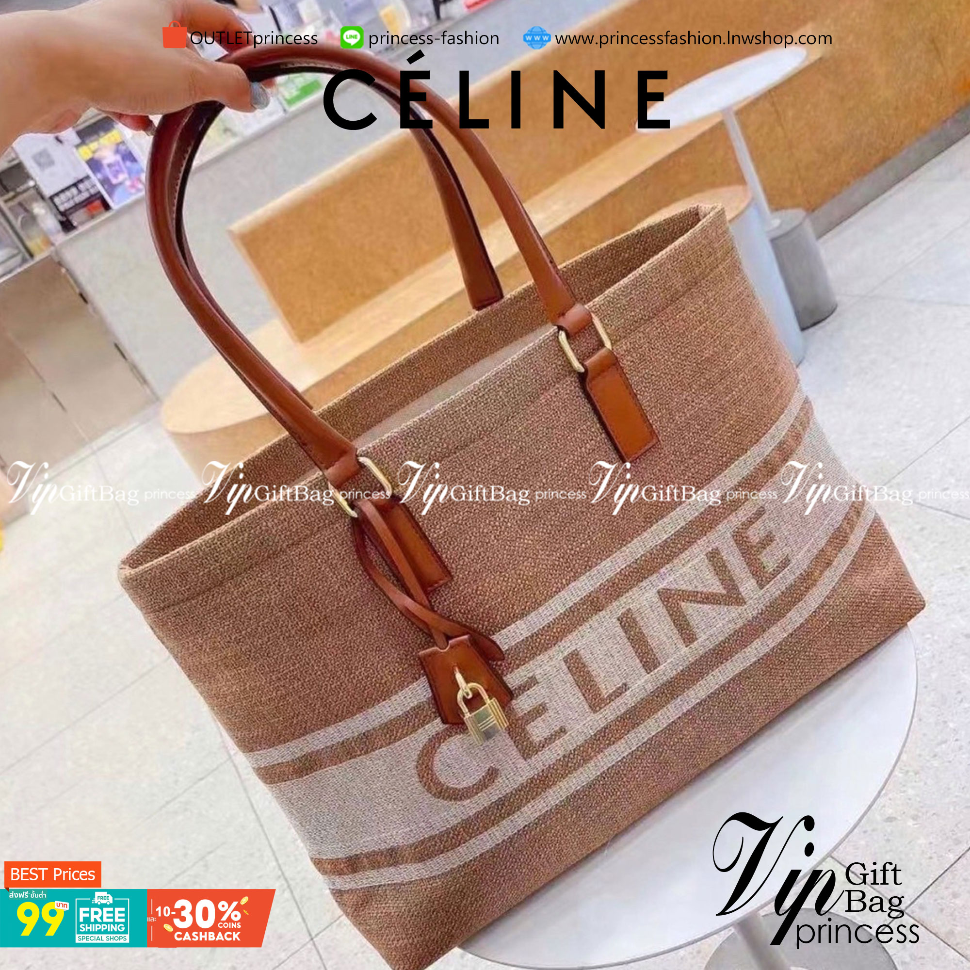 พร้อมส่งที่ไทยกับ CELINE TOTE BAG VIP GIFT WITH PURCHASE (GWP) พรีเมี่ยมกิ๊ฟ Limited Edition จาก PERFUME DUTYFREE COUNTER กระเป๋าสะพายทรง TOTE สุดชิค วัสดุผ้าแคนวาสเต็มใบสกรีนโลโก้แบรนด์ด้านหน้า ด้านในมีข่องใส่ของโล่งกว้าง ใส่ Notebooks ได้ พร้อมช่องซิปอี