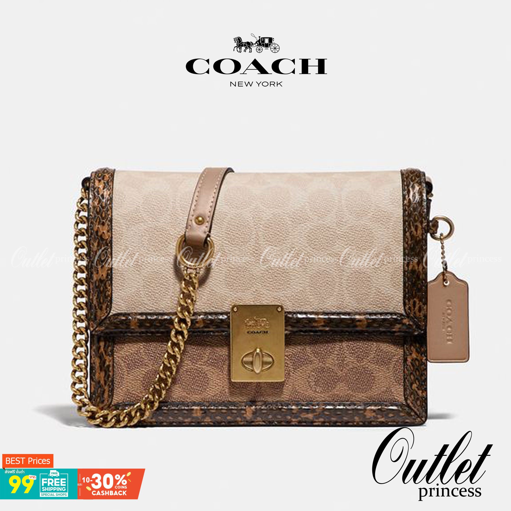 COACH HUTTON SHOULDER BAG IN SIGNATURE CANVAS sold out ไปกันทั่วหน้าในหลายประเทศ กับกระเป๋าสะพายที่สุดของความหรู ดีไซน์คลาสสิควินเทจ ลูกเล่นสีแทนสนิมตัดกับอะไหล่สีทองเหลืองดูย้อนยุคและหรูหรา วัสดุหนังแคนวาสสลับหนังแท้ สายสะพายโซ่สลับหนัง ปรับสะพายได้ 2 แบ