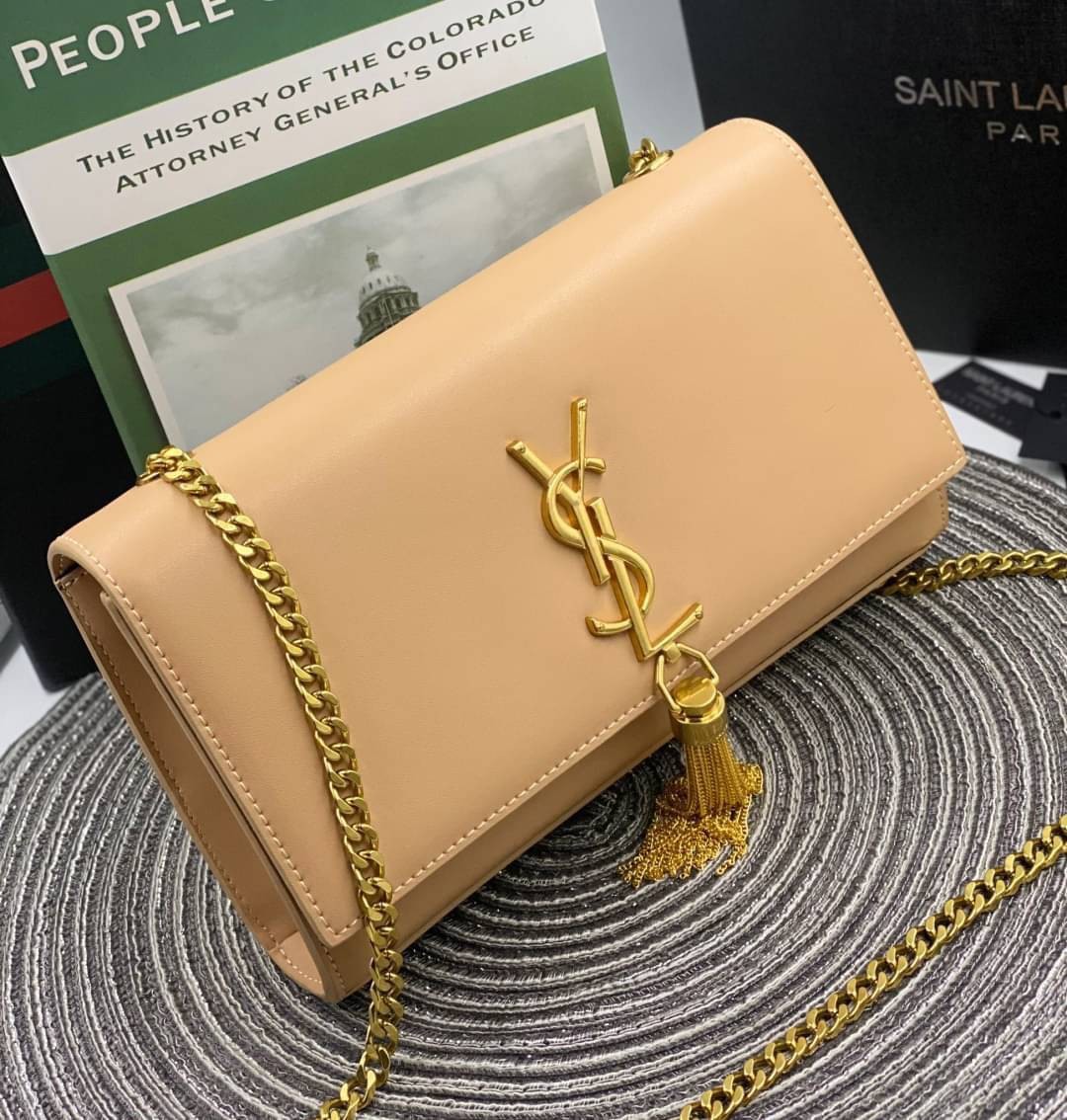 VIP 】หนังแท้ YSL Saint Laurent Monogram Kate Leather Shoulder Bag พร้อมส่งที่ไทย!! สีครีม รุ่นหนังเรียบ อะไหล่ทอง