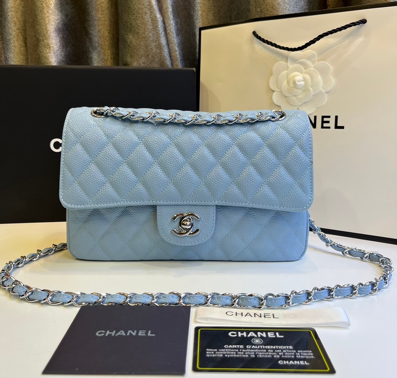 พร้อมส่งโทนพาสเทล CHANEL Classic in Pastel 25cm กระเป๋าสะพายรุ่นยอดนิยมเรียบหรู เกรดออริ 1:1 ใช้งานต่างประเทศได้ ภาพถ่ายจากงานขายจริง