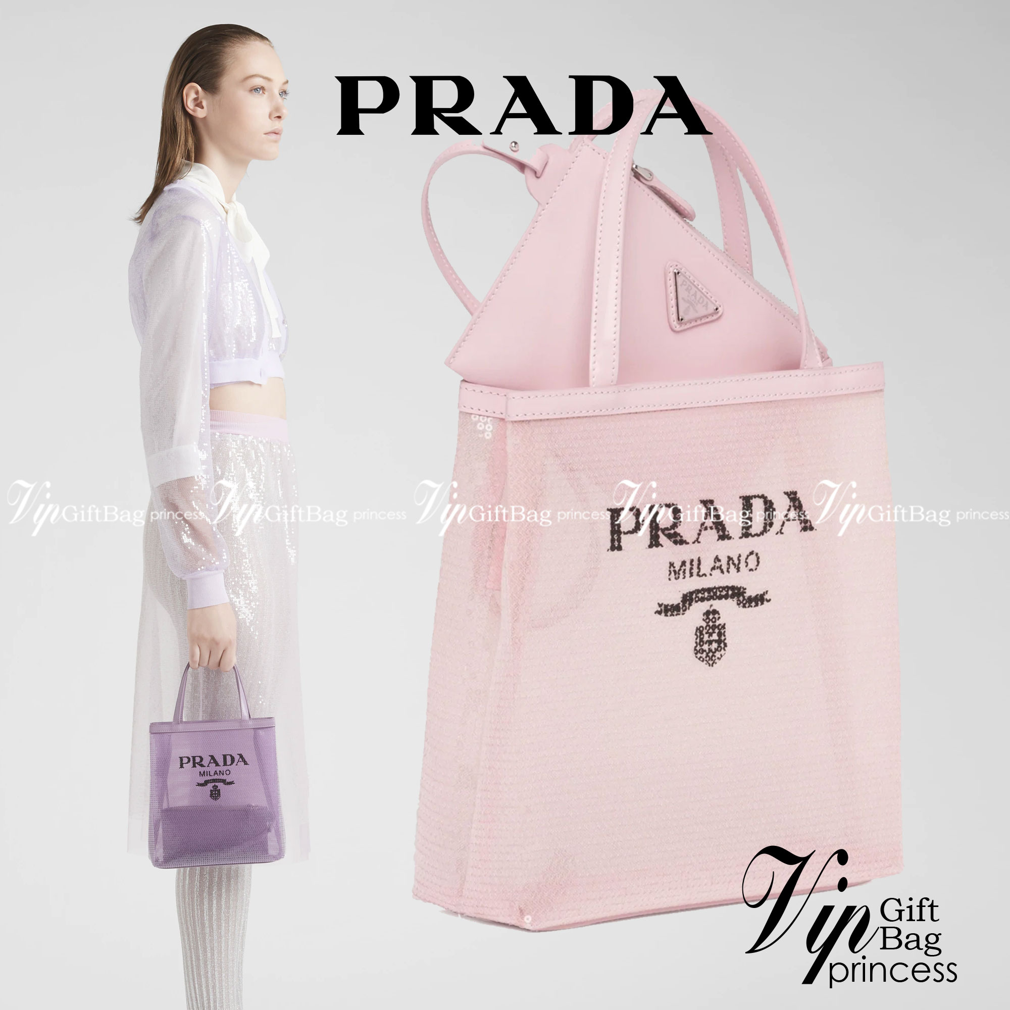 PRADA SMALL SEQUINED MESH TOTE BAG เอาใจสายแฟอีกครั้ง!! กระเป๋าทรงโท้ท ขนาดเล็ก ที่มีดีเทลฝีมือ ด้วยการเรียงร้อยแผ่นเลื่อมเป็นตาข่ายรอบใบ ตัดขอบด้วยหนังสังเคราะห์ พิเศษพร้อมใบลูกให้ด้วย ทรงใช้งานง่าย ภายในโล่งกว้าง ถือไปเรียน ไปเที่ยว ไปทำงาน พกพาง่ายสุดๆ