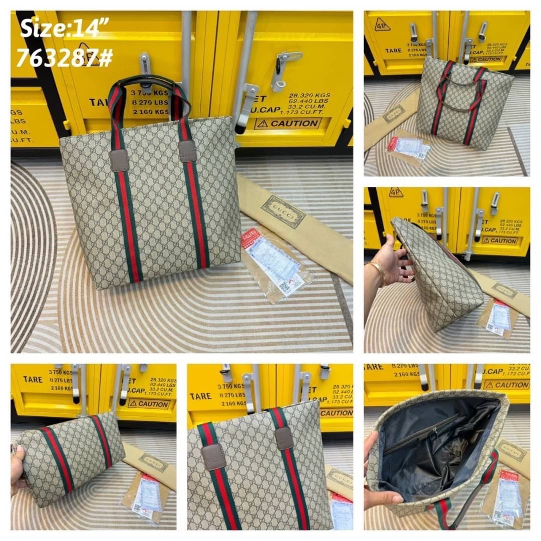 GUCCI GG Tender medium tote bag กระเป๋าทรงโท้ทสุดคลาสสิค เพิ่มกลิ่นอายความโมเดิร์นให้กับดีไซน์แถบสีเขียวแดง สวยเด่นเป็นเอกลักษณ์ใช้ได้บ่อยไม่มีเบื่อ