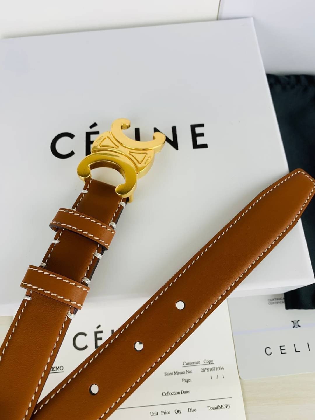 หนังแท้ Ori CELINE BELT LOGO 25MM / Celine Vintage Logo Leather Belt ออริจินอลเกรด 1:1 หนังแท้ หัวเข็มขัดโลโก้แบรนด์แบบ 3D Vintage สีทอง ปั้มโลโก้คมชัดคล้ายของจริง สายปรับระดับได้ในดีไซน์เรียบหรูเข้ากับทุกลุ๊คใช้ได้ทั้งชายหญิง สินค้ามาพร้อม Original Packa