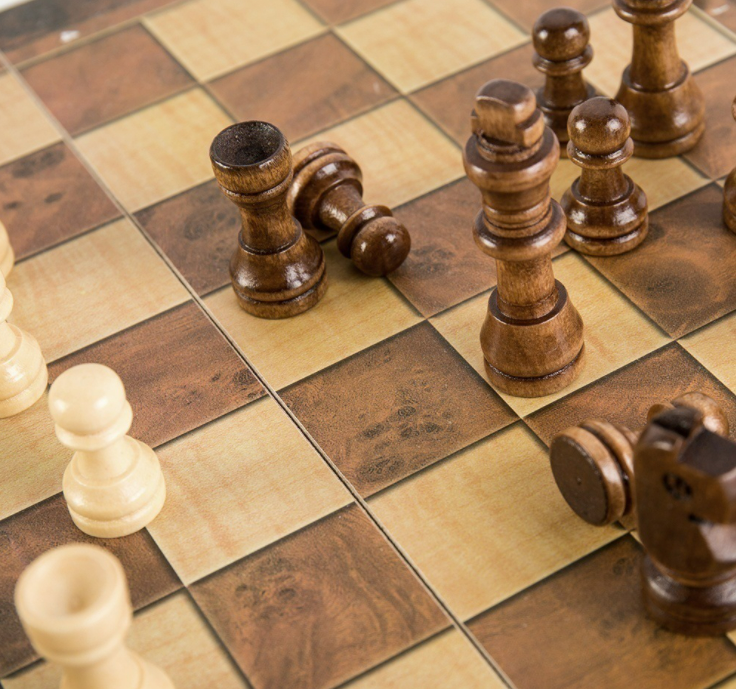 ชุดหมากรุกสากลไม้พับได้ 3 ใน 1 พร้อมหมากฮอสและแบ๊กเกมม่อน (Chess,Checker,Backgammon)