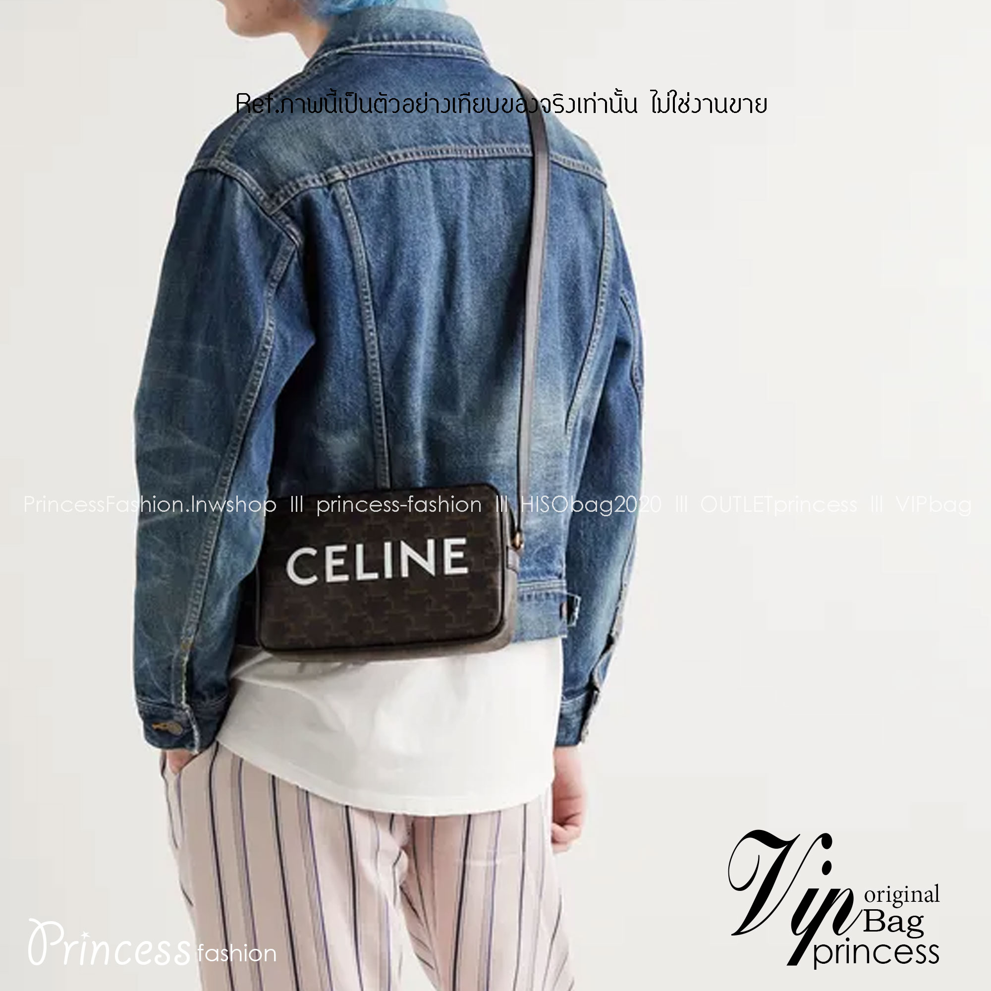 CELINE MEDIUM MESSENGER BAG IN TRIOMPHE CANVAS WITH CELINE PRINT เกรดท็อปออริ 1:1 เกรดดีสุด สลับแท้ หนังแท้และแคนวาสแท้ ใช้งานต่างประเทศได้ ภาพถ่ายจากงานจริง