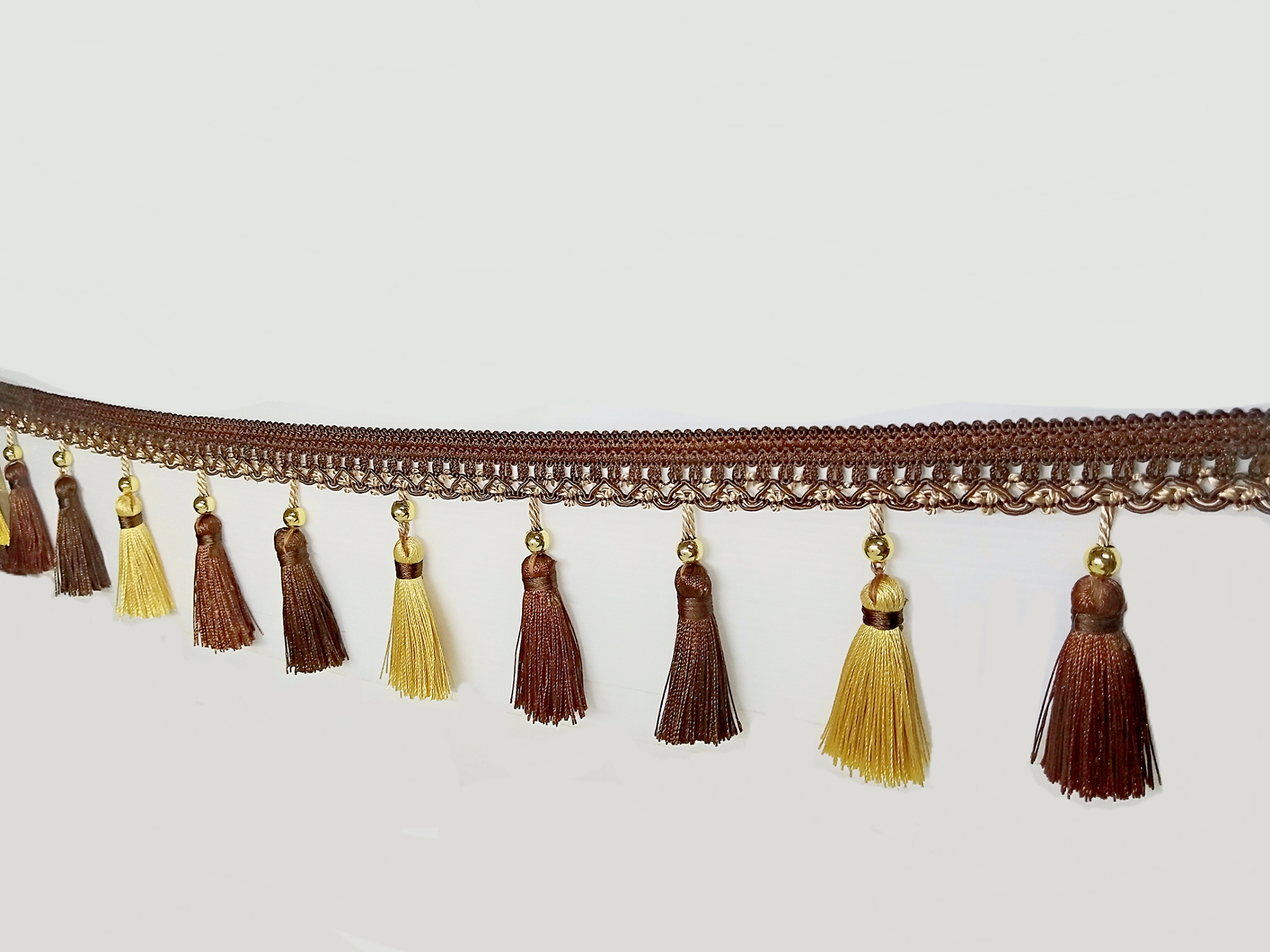 ชายครุย สีน้ำตาล (ขายยกพับ10หลา) (มีลูกปัดอย่างดี)รุ่นฺFขนาด4นิ้ว