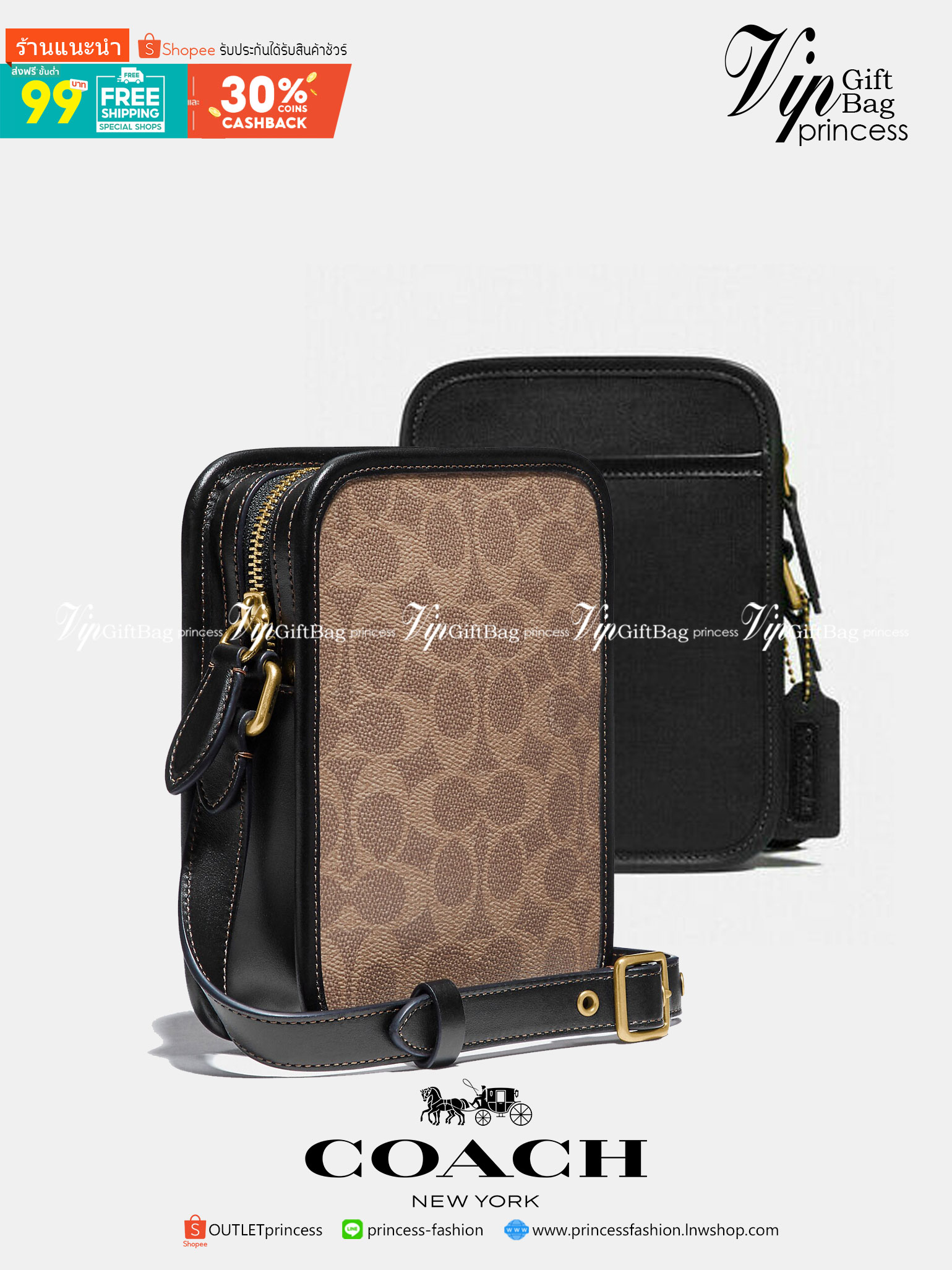 Coach Zip Camera Bag In Signature Canvas CA182 พร้มส่งที่ไทย Camera Bag Men’s retro classic Aging men’s cross-body Bag, mobile Bag Camera Bag