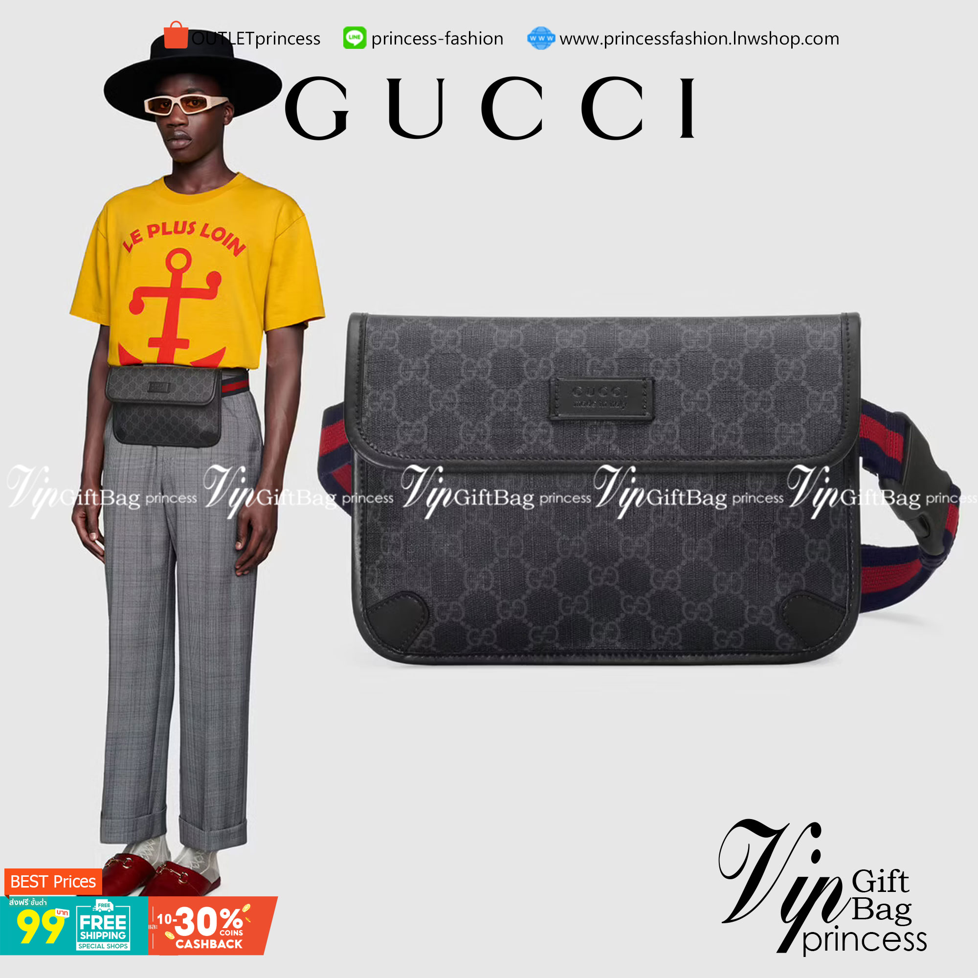 หนังแท้ GUCCI GG Black belt bag พร้อมส่งที่ไทย
