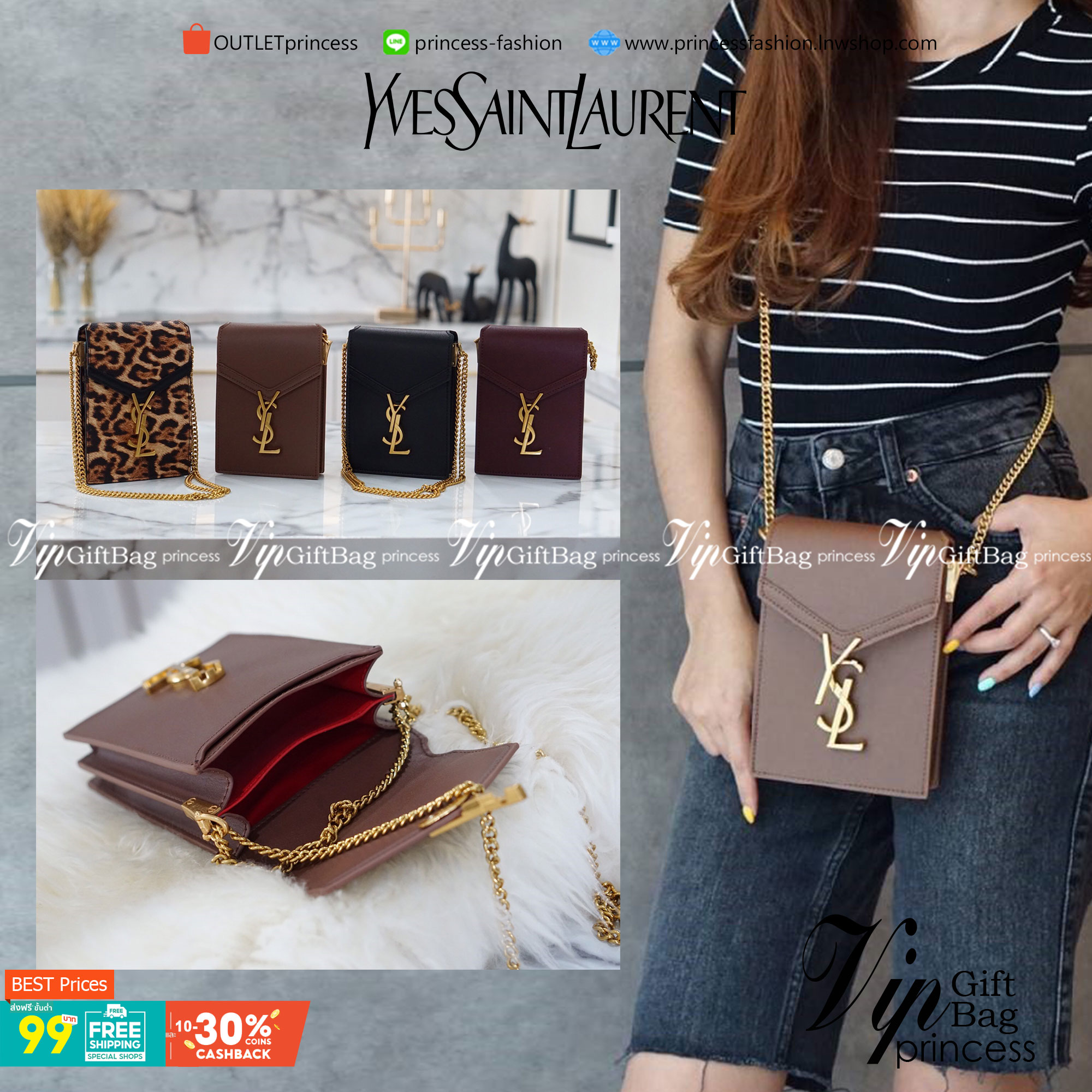 VIP 】YSL SAINT LAURENT CRASSANDA MONOGRAM PHONE BAG 5สี พร้อมส่งที่ไทย ที่นี่ที่เดียว กระเป๋าสะพายครอสบอดี้ขนาดกำลังน่ารักเลยย ทรงสูงใส่โทรศัพท์ได้ทุกรุ่น งานหนังเรียบสวย อะไหล่ทองรมควันหรูมากๆ สะพายดึงได้ทั้งสั้น ยาว ช่องด้านในแบ่งช่อง หยิบของสะดวกค่า ไม