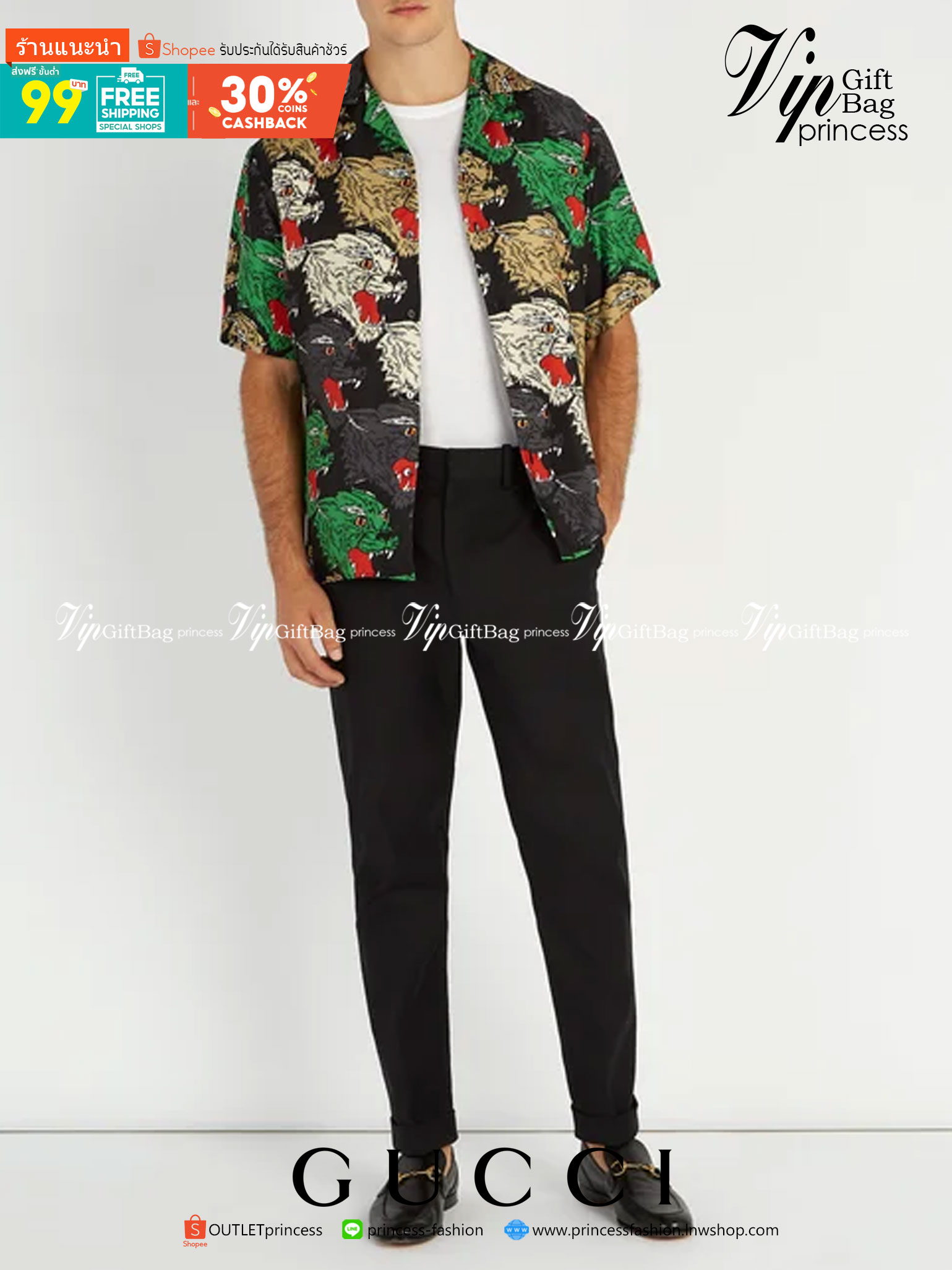 Gucci Panther Face Bowling Shirt in Green / Gucci Men's Shirts / Gucci Shirt งานเกรดออริจินอล พิมพ์ลายคมชัด มีป้ายแท็กที่คอเสื้อทุกตัว พร้อมส่งที่ไทย ภาพสินค้าถ่ายจากงานขายจริง ใช้งานต่างประเทศได้