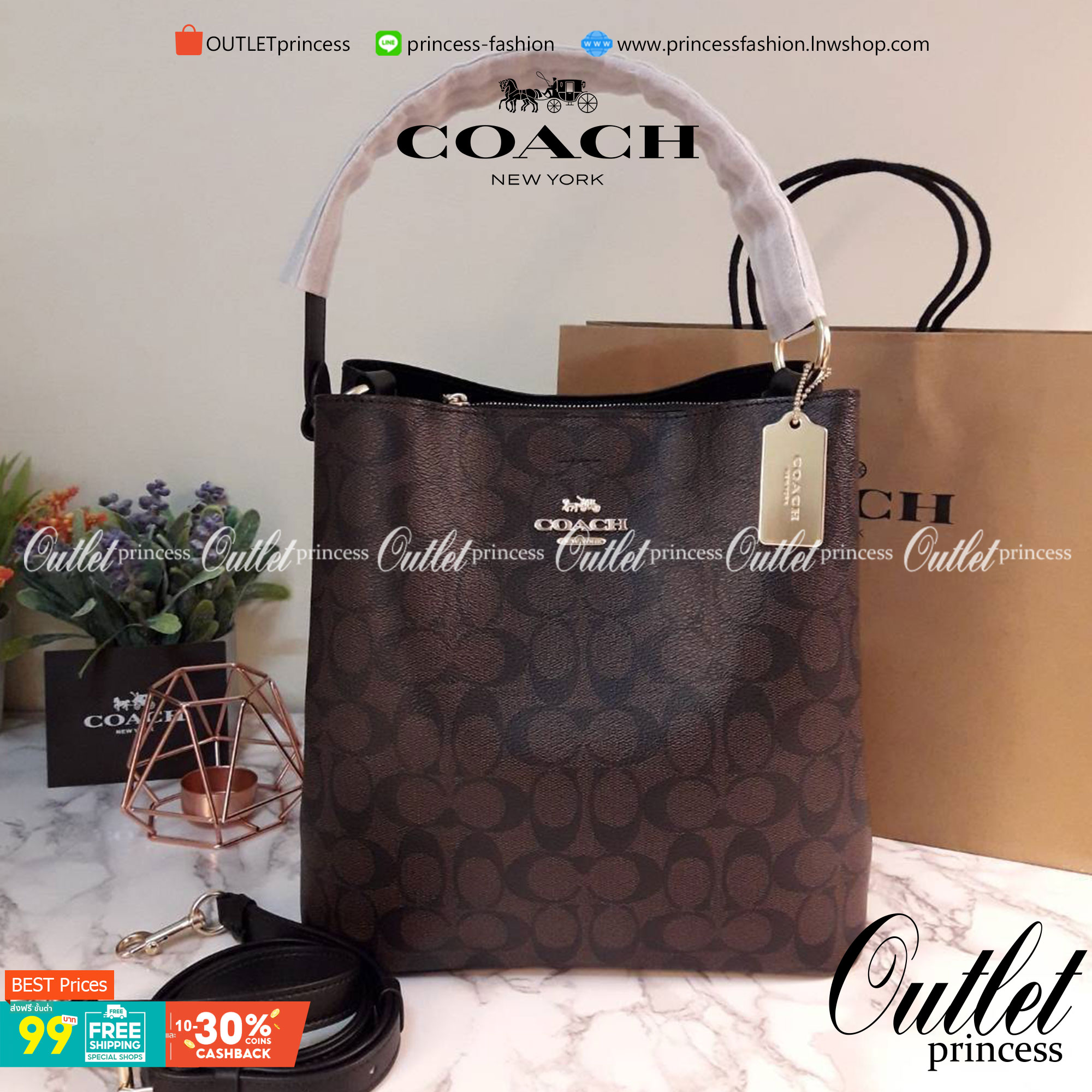 ใบใหญ่ 10" COACH TOWN BUCKET BAG IN SIGNATURE CANVAS (COACH 91512) 🌺 เป็นสีที่ขายดีมากๆ และหายากมากๆด้วย!! //ขนาด 10 นิ้ว ใส่ของได้จุใจ!! //กระเป๋าสะพายข้าง //วัสดุหนังแคนวาสอย่างดี หนังสวย อยู่ทรง มีสายสะพายยาว ใช้สะพายเป็นคลอสบอดี้ได้ สายยา