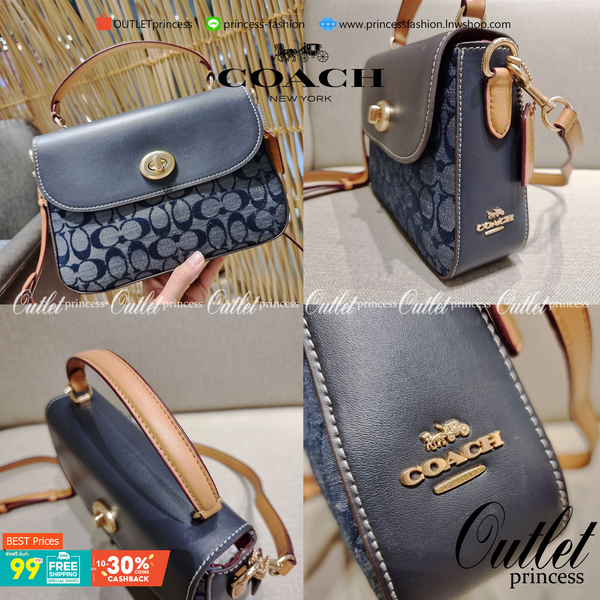 COACH C4921 MARLIE TOP HANDLE SATCHEL IN SIGNATURE CHAMBRAY กระเป๋าถือ/สะพายข้าง มีดีไซน์ยูนีค โดดเด่น ตกแต่งโลโก้ด้านข้างอะไหล่ทอง วัสดุผ้าแชมเบรย์ ทอเส้นลายสวย เปิด-ปิดด้วยตัวล็อคแน่นหนา ภายในเป็นช่องโล่ง ใส่ของได้ครบครัน มาพร้อมหูจับในตัวและสายสะพายข้า