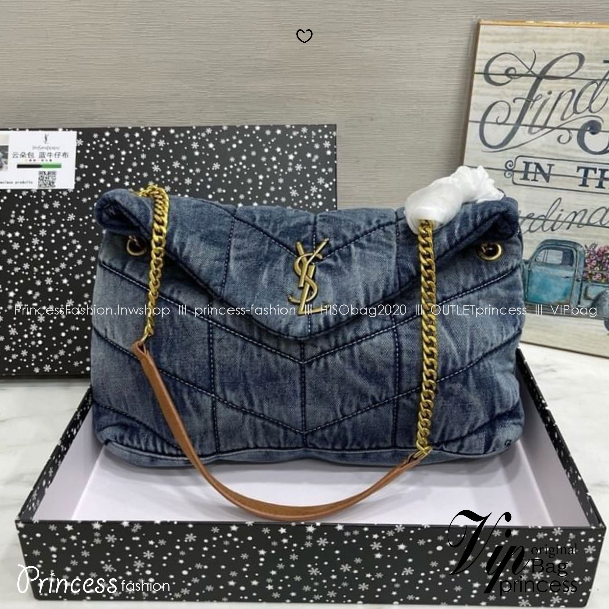 YSL Loulou Puffer Denim Shoulder Bag กระเป๋าสะพายเดนิมควิลท์ เย็บลายเชฟรอนควิลท์สวยมีเสน่ห์ ภายในโล่งกว้าง มีไอเท็มใหม่ที่ต้องรีบมีสวยก่อนใคร รับรองคุ้มค่าและถูกใจแน่นอนน้า