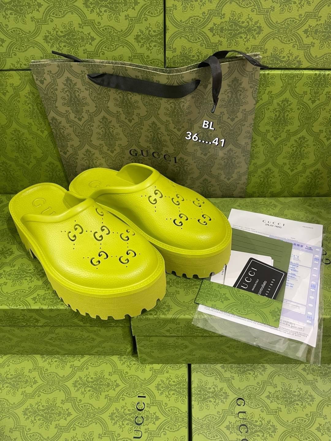 GUCCI platform perforated G sandal / GG Sandel รองเท้า GG เกรดออริจินอล สลับแท้ พร้อมกล่อง ภาพถ่ายจากงานจริง ใช้งานต่างประเทศได้