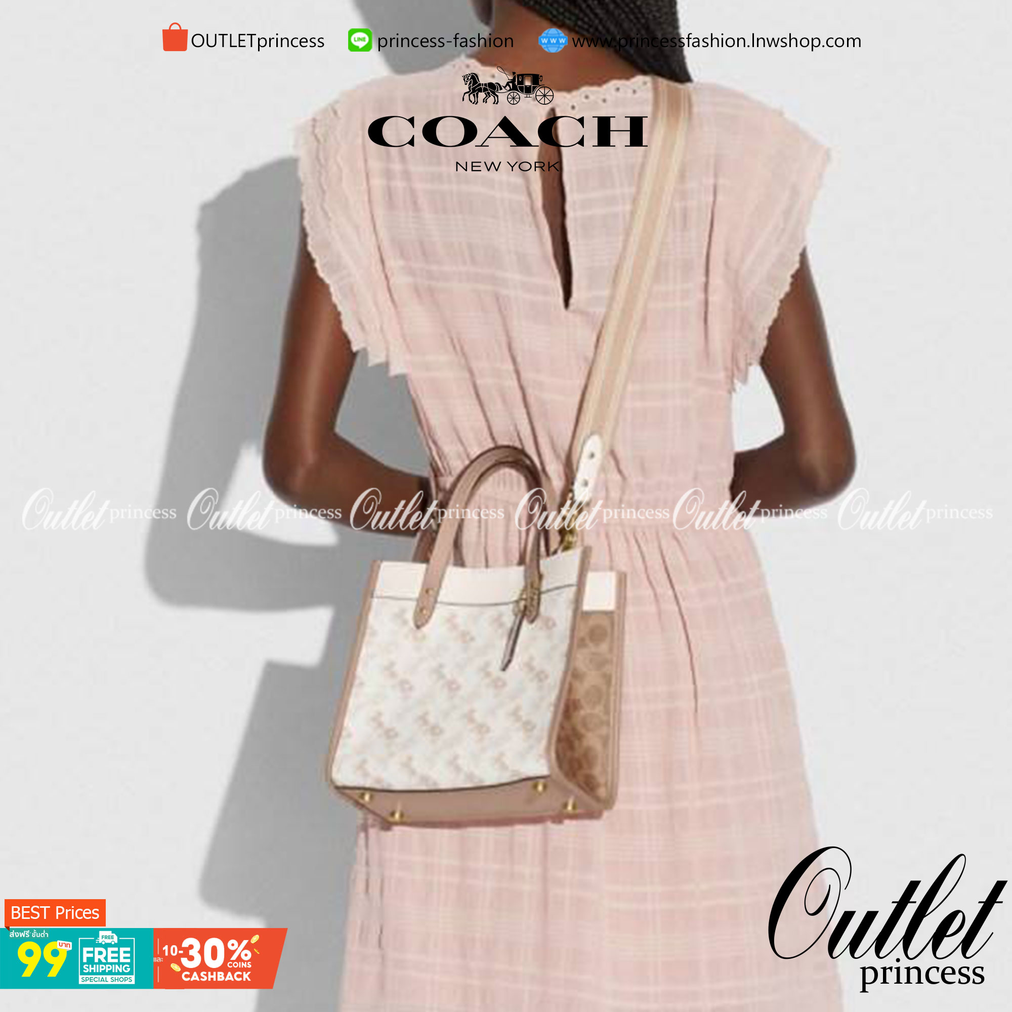 COACH FIELD TOTE 22 WITH HORSE AND CARRIAGE PRINT พร้อมส่งความสวยค่ะ! กระเป๋าทรง Tote หนังแท้อย่างดี นิ่มมือดีมากๆค่ะ ตัวกระเป๋าปริ้นลายรถม้าทั้งใบตัดขอบลายCด้านข้างได้อย่างสวยงามทีเดียว ปากกระเป๋าเปิดปิดแบบกระดุมแม่เหล็ก ภายในกว้างใส่ของจำเป็นได้ครบ มีช่