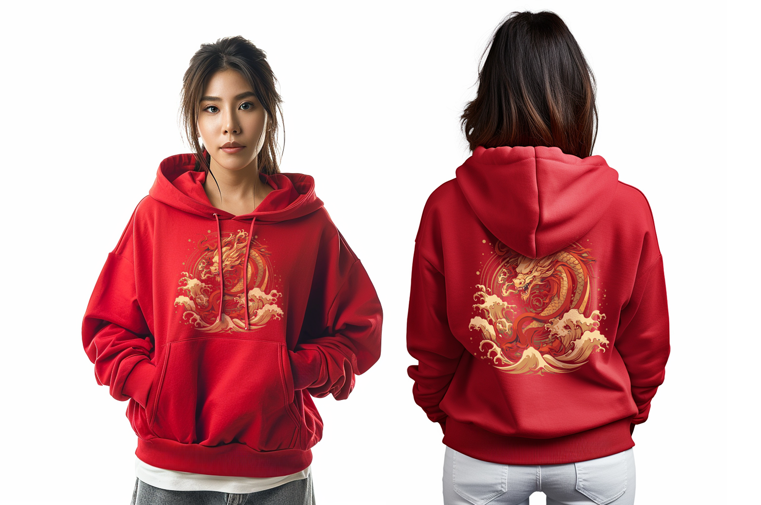 เสื้อฮู้ดตรุษจีนสีแดง มังกรทอง