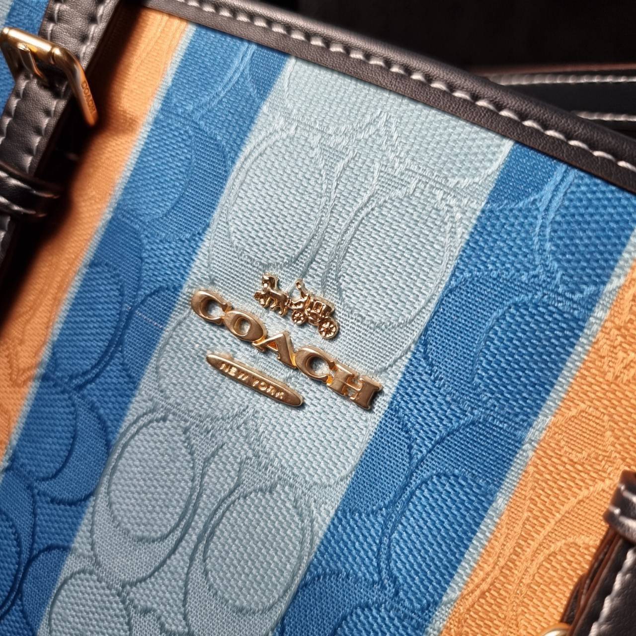 COACH C4086 MOLLIE TOTE 25 IN SIGNATURE JACQUARD WITH STRIPES แจกความสดใสด้วยลุคคัลเลอร์ฟูล กระเป๋าทรงโท้ท มินิไซส์ ตกแต่งลายเอกลักษณ์ถักทออยู่บนผ้า jacquard ตัดกับลายเส้นสีสันสวยงาม ลงตัวไม่ซ้ำใคร ภายในเป็นช่องโล่ง มีช่องซิปกลางใส่ของได้ ขนาดกำลังดีแบบใส