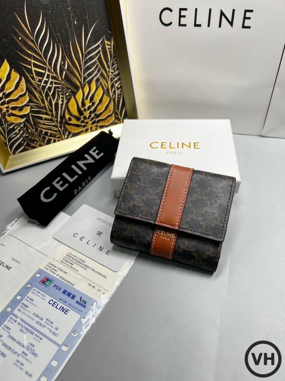 ORI หนังแท้ | CELINE SMALL TRIFOLD WALLET ON CHAIN / CELINE Wallet กระเป๋าสตางค์ใบสั้น 3 พับ พร้อมสายสะพายโซ่ กระเป๋าสตางค์ซีลีน