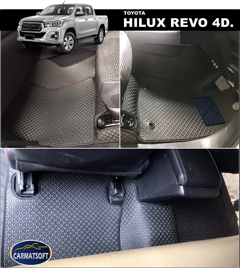 พรมปูพื้นรถยนต์ REVO 4ประตู ลายไบเค่นสีดำ+แผ่นกันสึก เต็มคัน