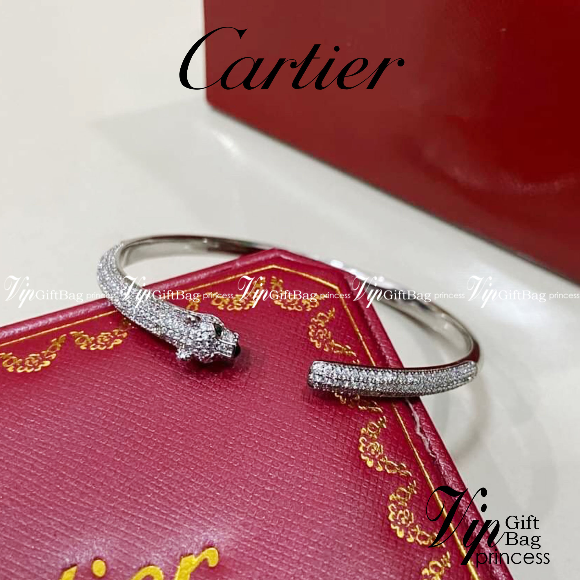 PANTHERE DE CARTIER BRACELET กำไลข้อมือหัวเสือเพชรคาเทียร์ งานปั้มทุกจุด วัสดุคุณภาพดี ไม่ลอกไม่ดำ ภาพสินค้าถ่ายจากงานขายจริง ใช้งานต่างประเทศได้