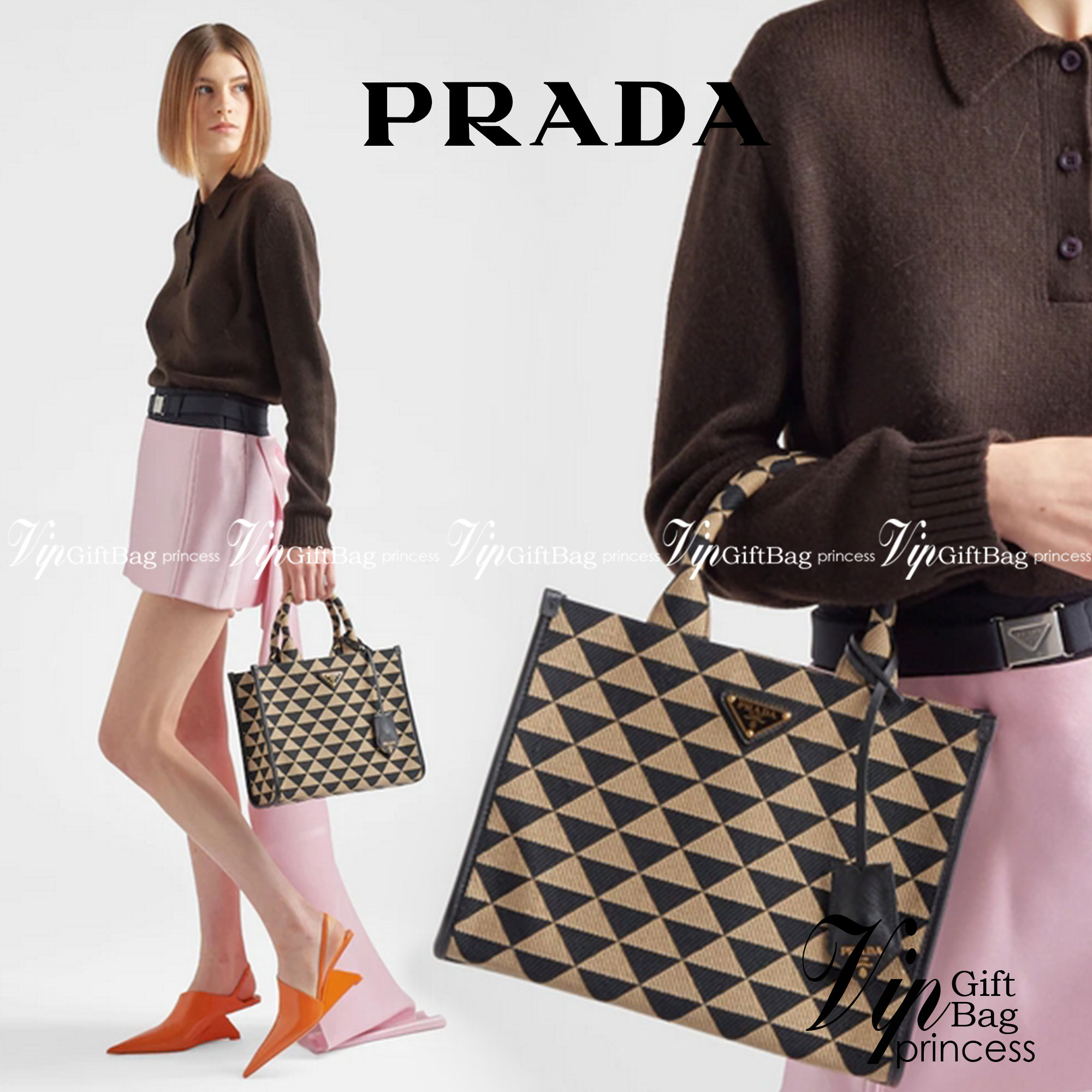PRADA Small Prada Symbole jacquard fabric handbag แบบใหม่ล่าสุดจากแบรนด์ดัง จัดให้แบบเลิศๆ กับกระเป๋าทรงโท้ท สวยเอกลักษณ์ ภายในโล่งกว้างมาก ใส่ของแบบแน่นๆ จุๆไปได้เลย หมดห่วง!! และยังมีสายครอสบอดี้มาให้ จะสะพายชิคๆคูลๆ จะถือแบบปังๆ ก็เอาอยู่ทุกลุค ราคาคุ้