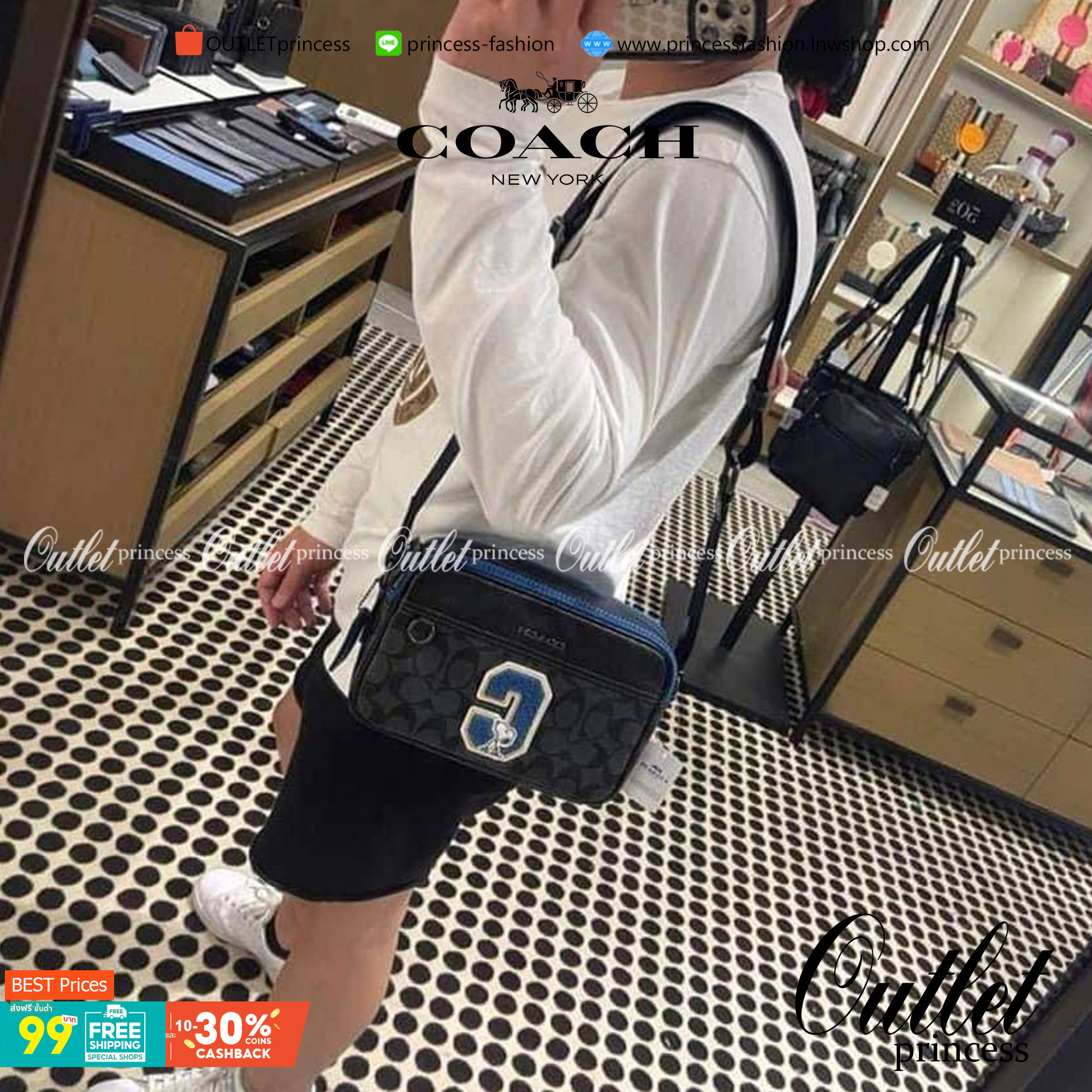 COACH C4027 COACH x PEANUTS GRAHAM CROSSBODY IN SIGNATURE CANVAS WITH SNOOPY จัดให้อีกไอเท็มจ้า สำหรับสาวกสนูปพีโดยเฉพาะ กระเป๋าครอสบอดี้ทรงยอดฮิต รุ่นนี้สามารถใช้ยูนิเซ็กส์ได้เลย สาวๆหนุ่มๆได้หมดไม่เกี่ยง!! รูปทรงดีไซน์คลาสสิค โดดเด่นด้วยตัว C ตกแต่งตัวใ