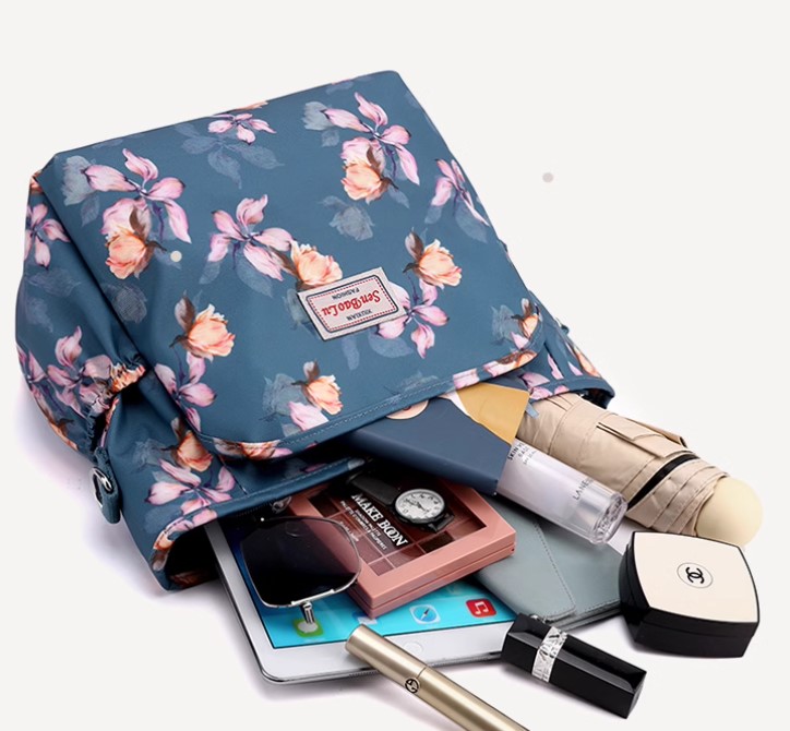 กระเป๋าถือ กระเป๋าสะพาย ผู้หญิง ผ้าไนลอน ลายดอกไม้ หวาน ๆ น้ำหนักเบา กันน้ำ ใส่ของได้เยอะ 196601