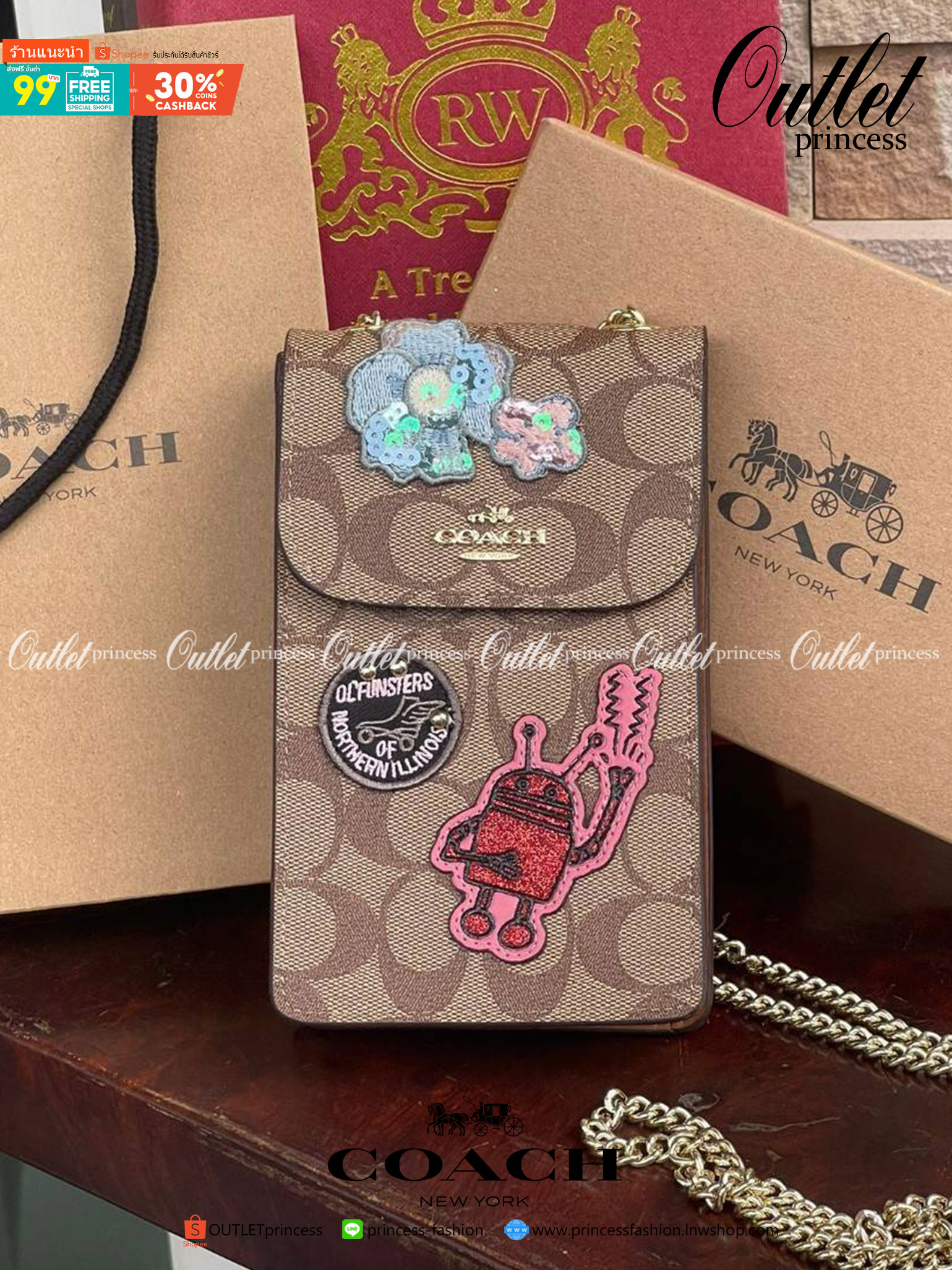 COACH PHONE CASE CROSSBODY BAG ((73486//76988//76357//39955//91046)) COACH NORTH/SOUTH CROSSBODY IN SIGNATURE CANVAS กระเป๋าใส่โทรศัพท์รุ่นนี้ มีความโดดเด่นทั้งดีไซน์และคุณสมบัติในการใช้งาน ด้วยลวดลายที่มีซิกเนเจอร์เป็นเอกลักษณ์แล้ว ด้านหลังยังมีช่องใส่กา