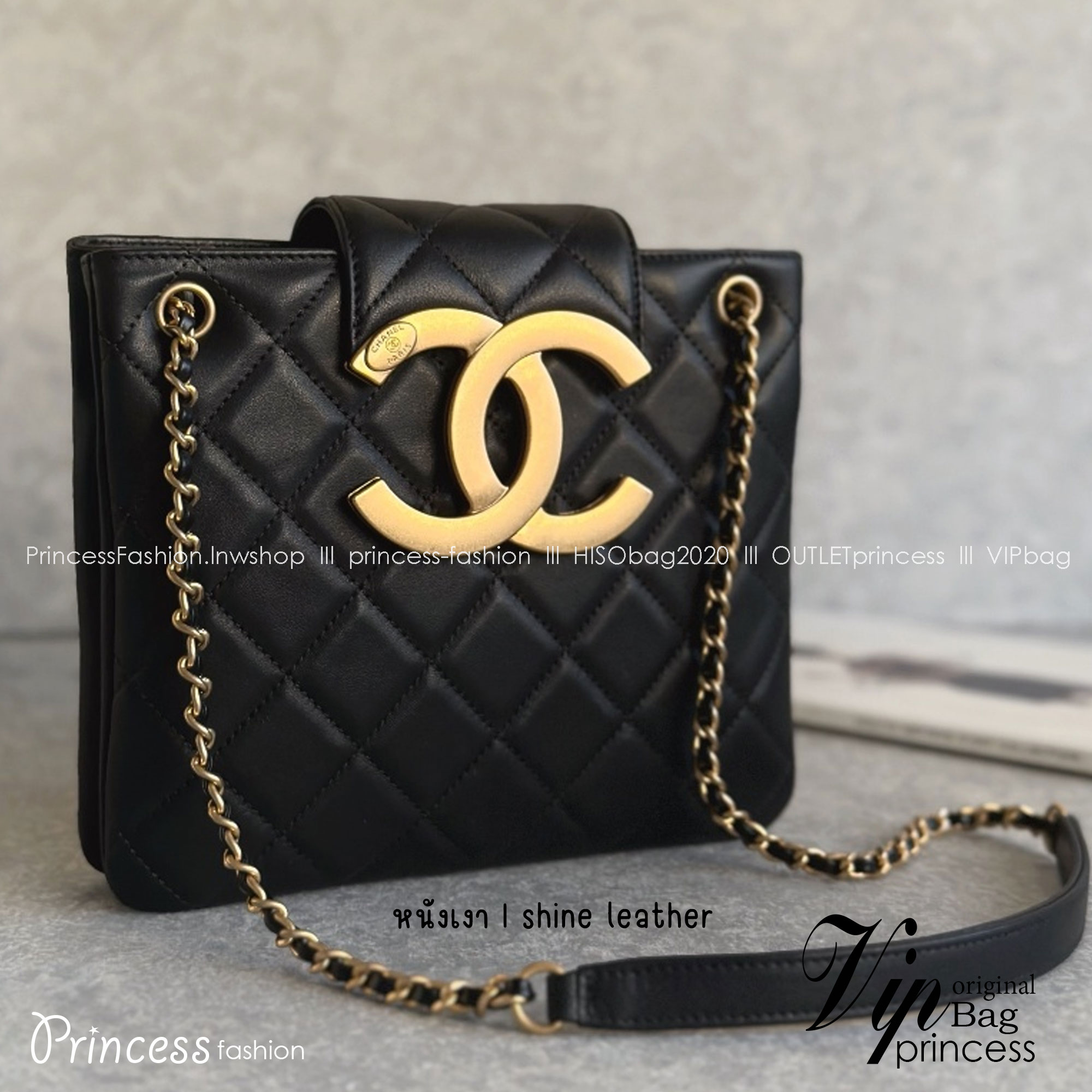 Chanel 24C bag / CHANEL WITH CHAIN / CHANEL Casual Style กระเป๋าสะพายหนังนิ่มลื่นเงาสวย Plain Leather Party Style Office Style