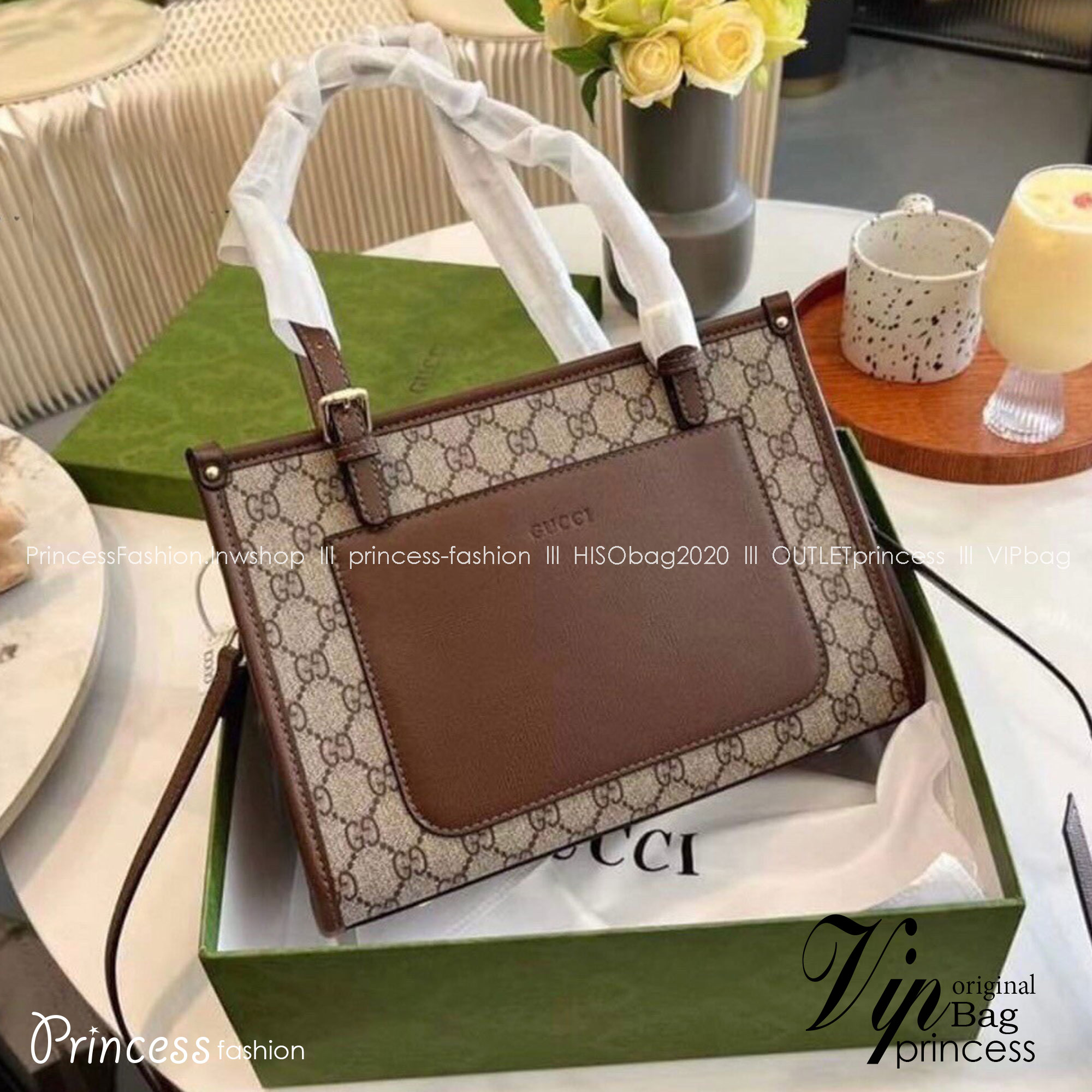 GUCCI TOTE BAG / GUCCI Shopping Bag กระเป๋าสะพายไหล่ทรง tote หูยาว ซิปบน มาพร้อมสายสะพายยาวถอดได้ ด้านในมีช่องซิปเล็กงานปั๊มแบรนด์ทุกจุด ตัวจริงสวยน่าใช้มากค่ะ