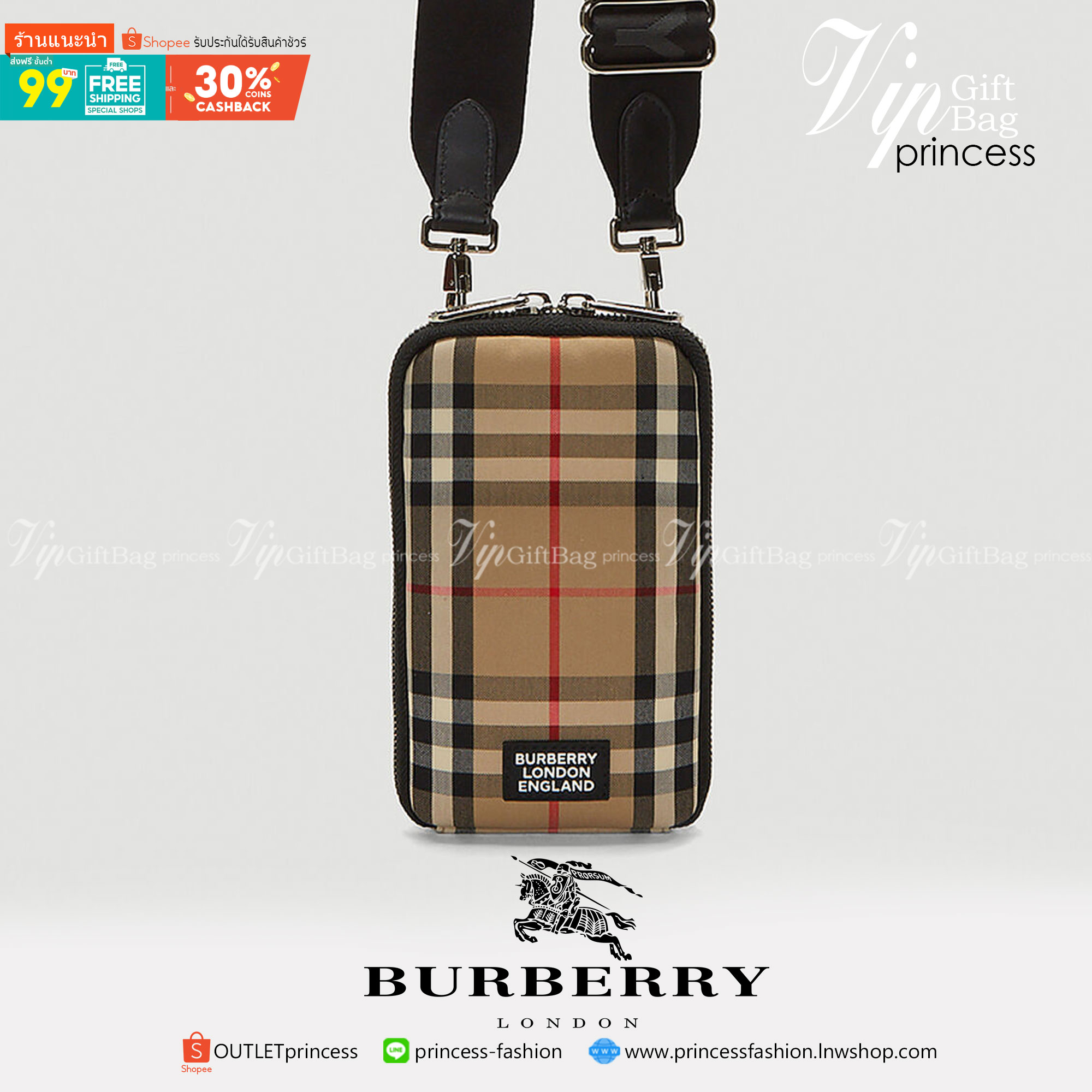 พรีเมี่ยมกิ๊ฟแท้ 💯% 】BURBERRY RYAN SMARTPHONE BAG (Unisex Small Shoulder bag) กระเป๋าใส่โทรศัพท์และของจุกจิกเล็กๆ ด้านหลังมีช่องใส่บัตร งานหนังแท้