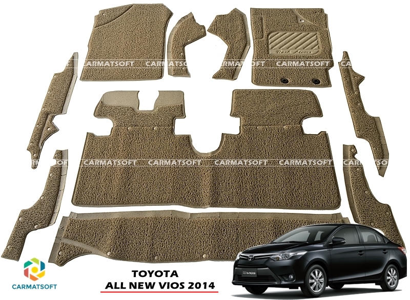 พรมดักฝุ่นไวนิลTOYOTA VIOS 2014-20 พรมไวนิลวีออส รีดขอบ สีครีม เต็มคัน