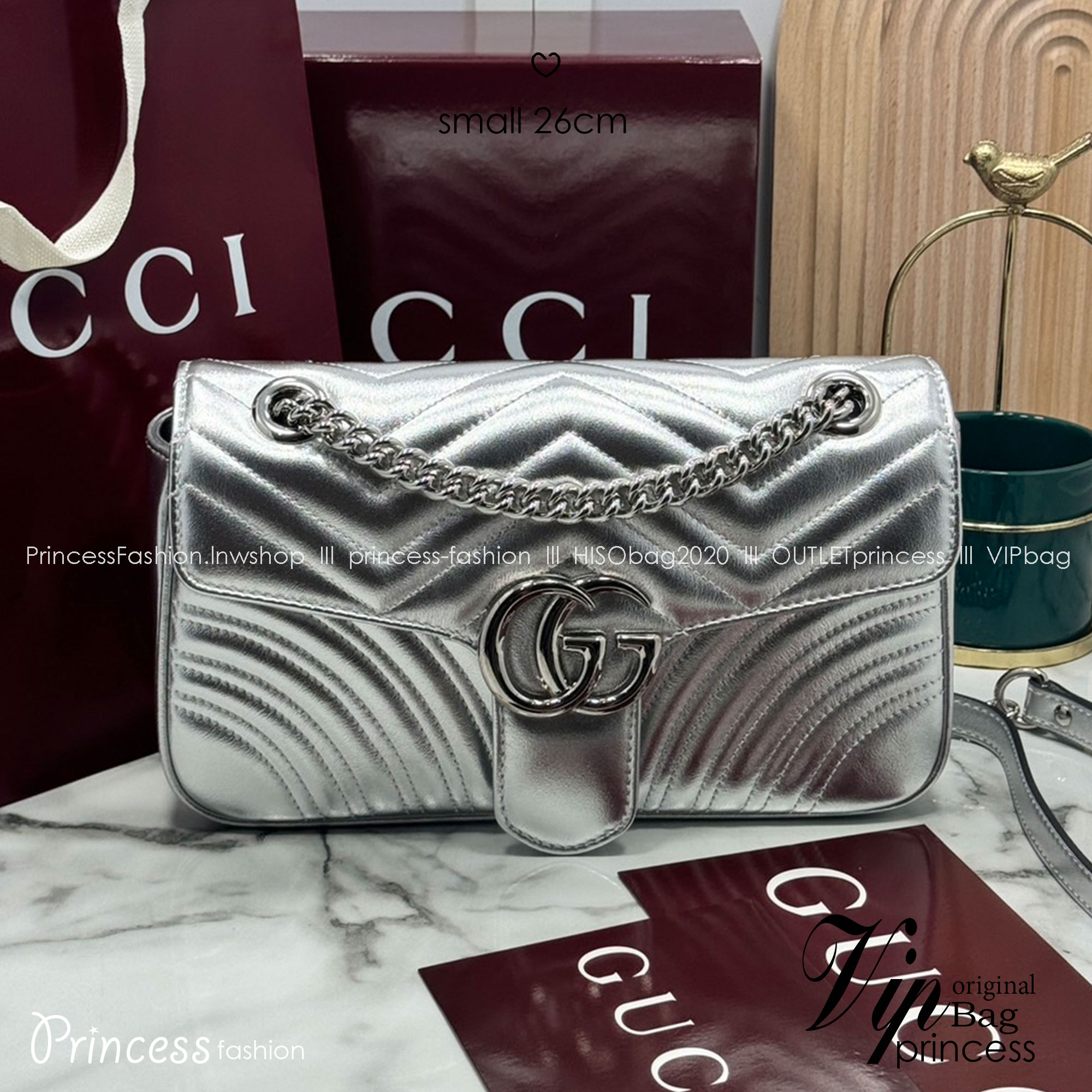 ORI | หนังแท้ GG Marmont small shoulder bag กระเป๋าสะพายข้างรุ่นคลาสสิค ดูแพง อัพลุคได้สบายๆ ด้านหลังดีไซน์รูปหัวใจ