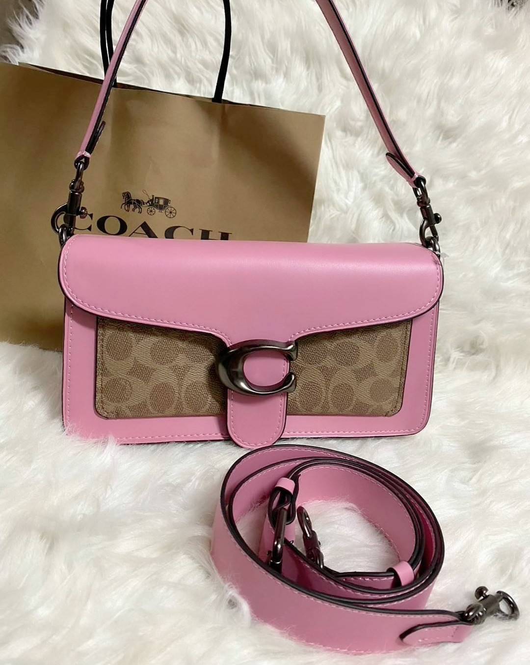 Coach Tabby Shoulder Bag 26 Polished pebble leather, suede and refined calf leather Inside zip and multifunction pockets