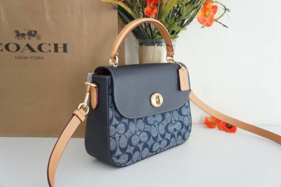 Coach Marlie Top Handle Satchel In Signature Chambray & Canvas Brown Black C1765
