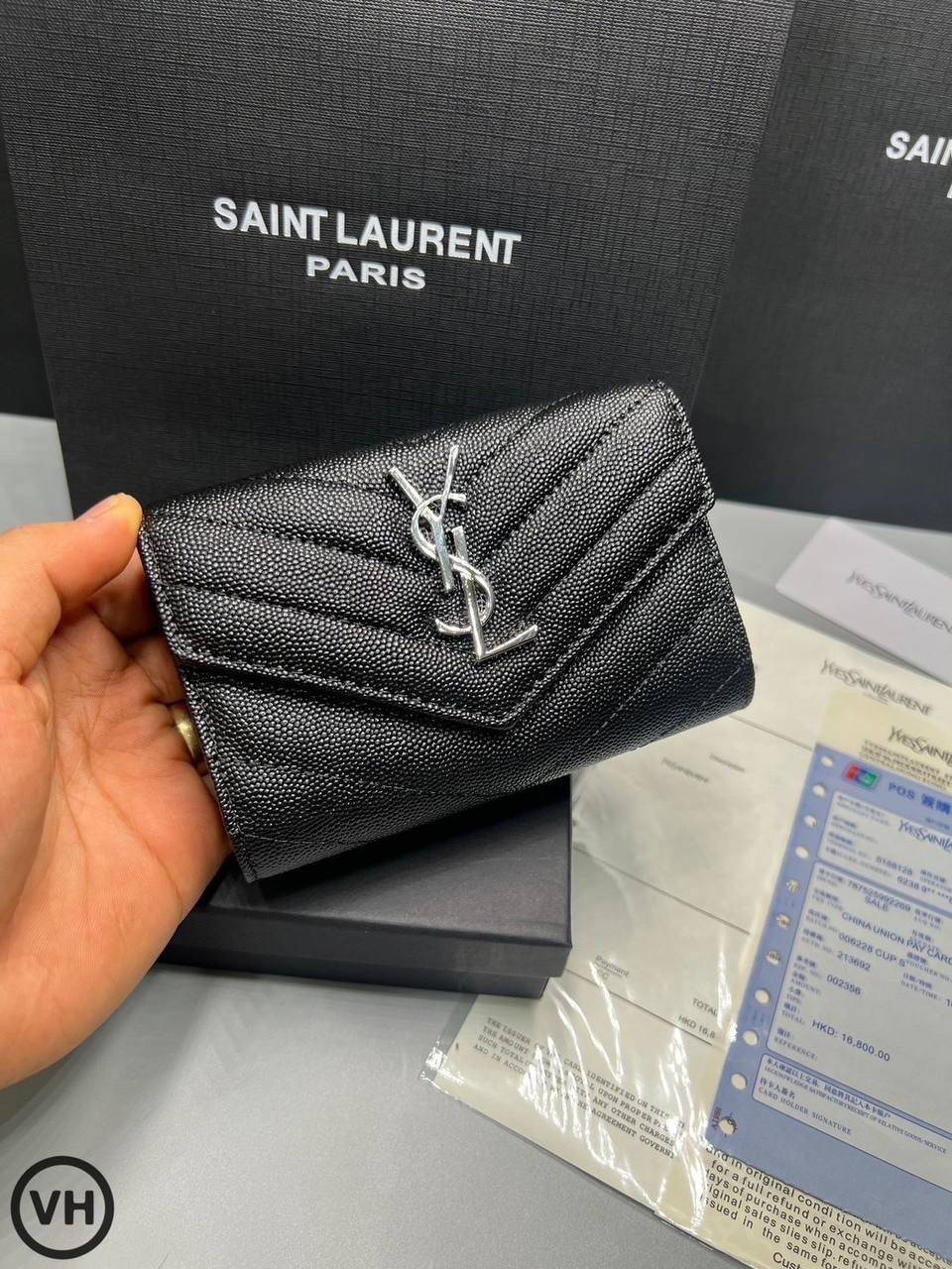 ORI หนังแท้ | YSL CASSANDRE MATELASSE small envelope wallet / YSL Short Wallet กระเป๋าสตางค์ใบสั้น กระเป๋าใส่เหรียญ กระเป๋าใส่การ์ด