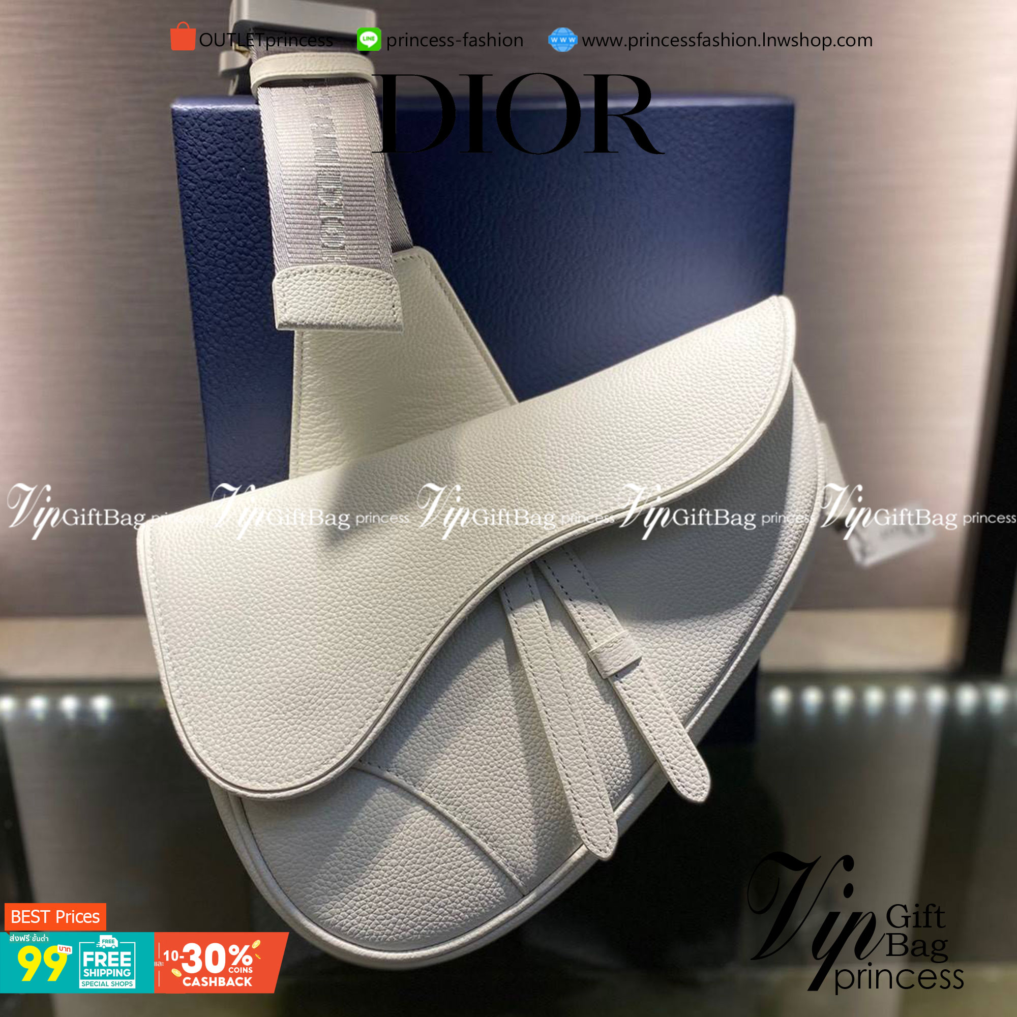VIP 】หนังแท้ CHRISTIAN DIOR SADDLE BAG White Grained Calfskin