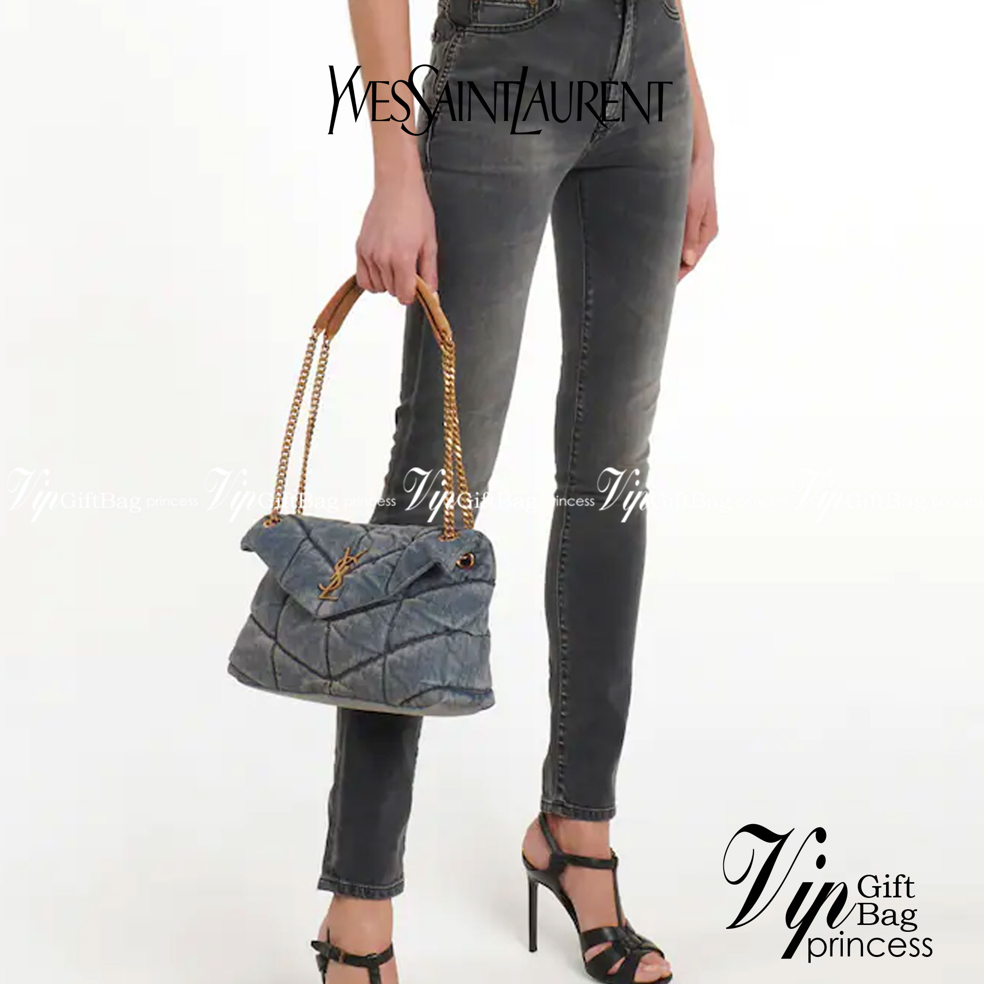 YSL SAINT LAURENT Loulou Danim Shoulder Bagblue bag กระเป๋าสะพายผ้ายีนส์เดนิมควิลท์ อะไหล่ทอง สีตัดกันสวยมากค่ะ รอบนี้มา 2สี โทนยีนส์ดำ และฟ้า สวยเท่ๆ ไปเลยค่า งานดูดีมีระดับ ชนช็อป ปั้มทุกจุดเป๊ะมากก สายสามารถดึงสั้นยาวได้ค่ะ