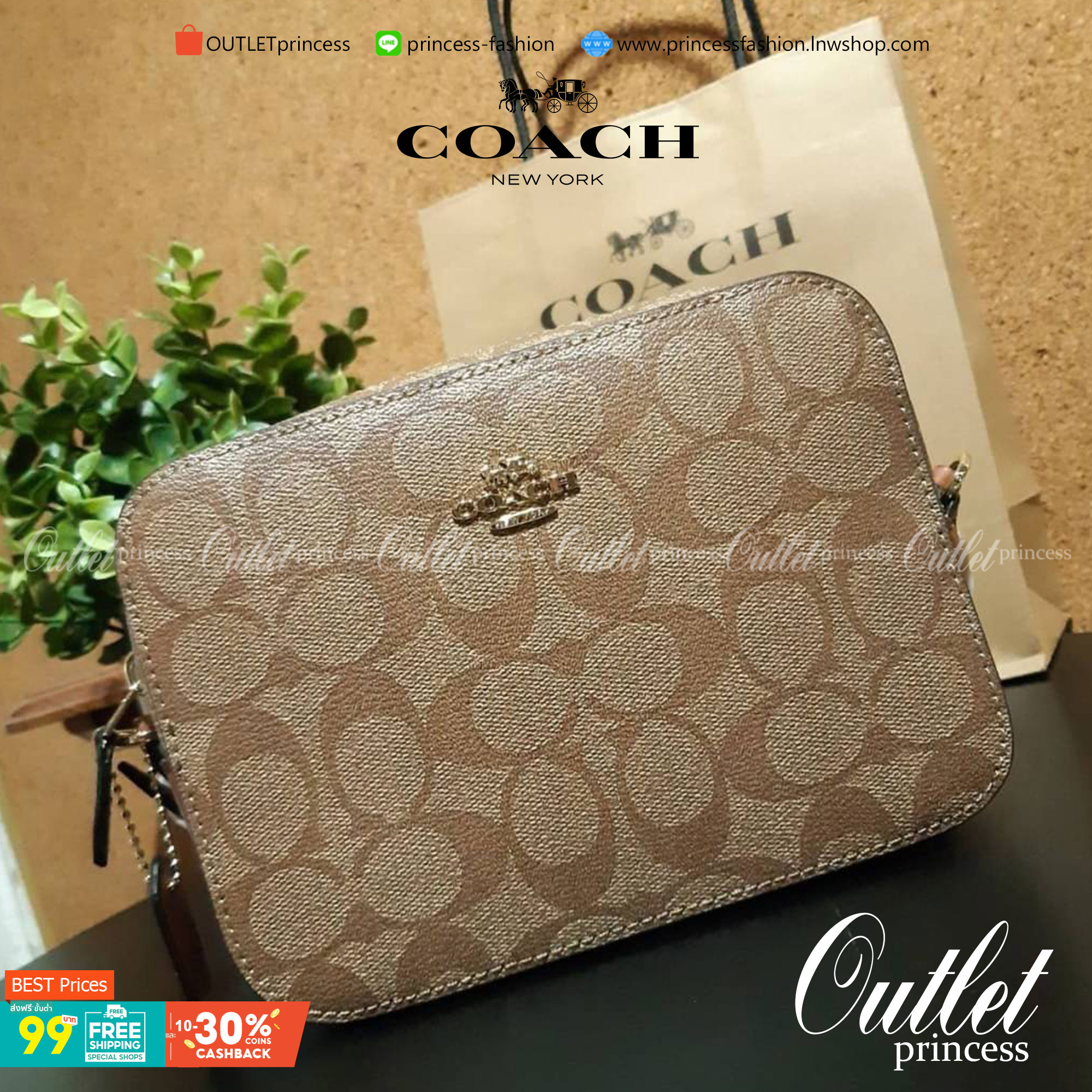 COACH 91677 MINI CAMERA BAG IN SIGNATURE CANVAS ขายดีที่สุด!! กระเป๋าสะพายข้างไซส์มินิ คลาสสิคอยู่ทรง อะไหล่ทองตัดดูหรู วัสดุหนังแคนวาสเคลือบลาย เปิด-ปิดด้วยซิป สายสะพายปรับได้ตามตัว ใบนี้แมทช์ได้ทุกลุค ใช้เป็น everyday bag ได้สบายๆเลยจ้า