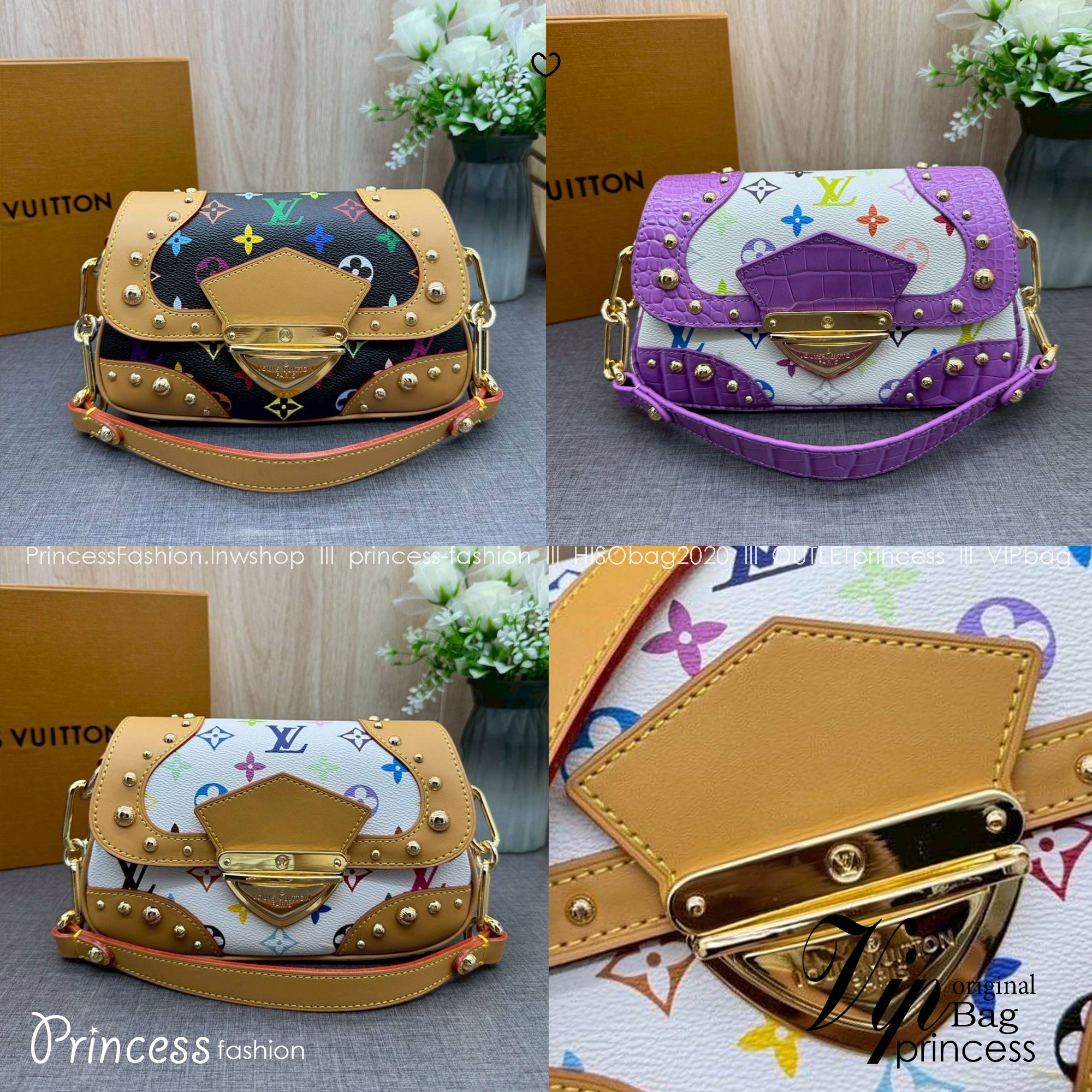 ORI หนังแท้ | Lv Marilyn White Multicolor Monogram Canvas Shoulder Bag กระเป๋าสะพายสไตล์วินเทจ ดีไซน์สีสันสดใสน่ารัก มีชีวิตชีวา โดดเด่นด้วยตัวล็อคด้านหน้าแบบกดขนาดใหญ่ จะถือแบบคล้องแขนหรือสะพายไหล่ก็ได้