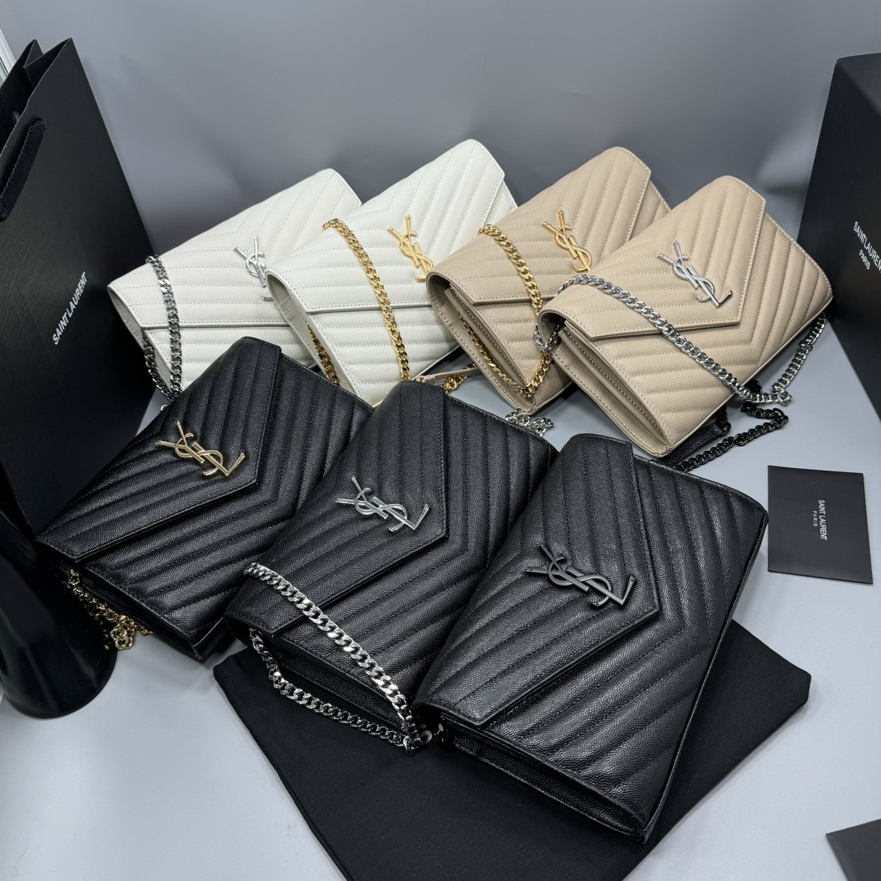 YSL Woc 9 Wallet on chain / YSL Clutch Bag 9" กระเป๋าสะพายรุ่นยอดนิยม เกรดหนังคาเวียร์สวยเต็มใบ เกรดออริ 1:1 ใช้งานต่างประเทศได้