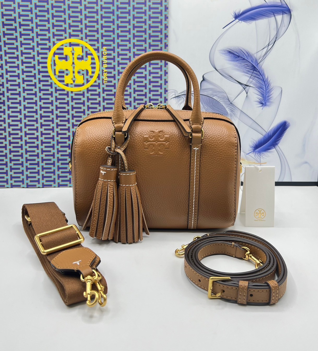 Tory Burch Thea Mini Web Satchel Crossbody Bag / Tory keepall พร้อมส่ง กระเป๋าสะพายทรงหมอนขนาดกลางกำลังน่ารัก เกรดท็อปออริจินอล