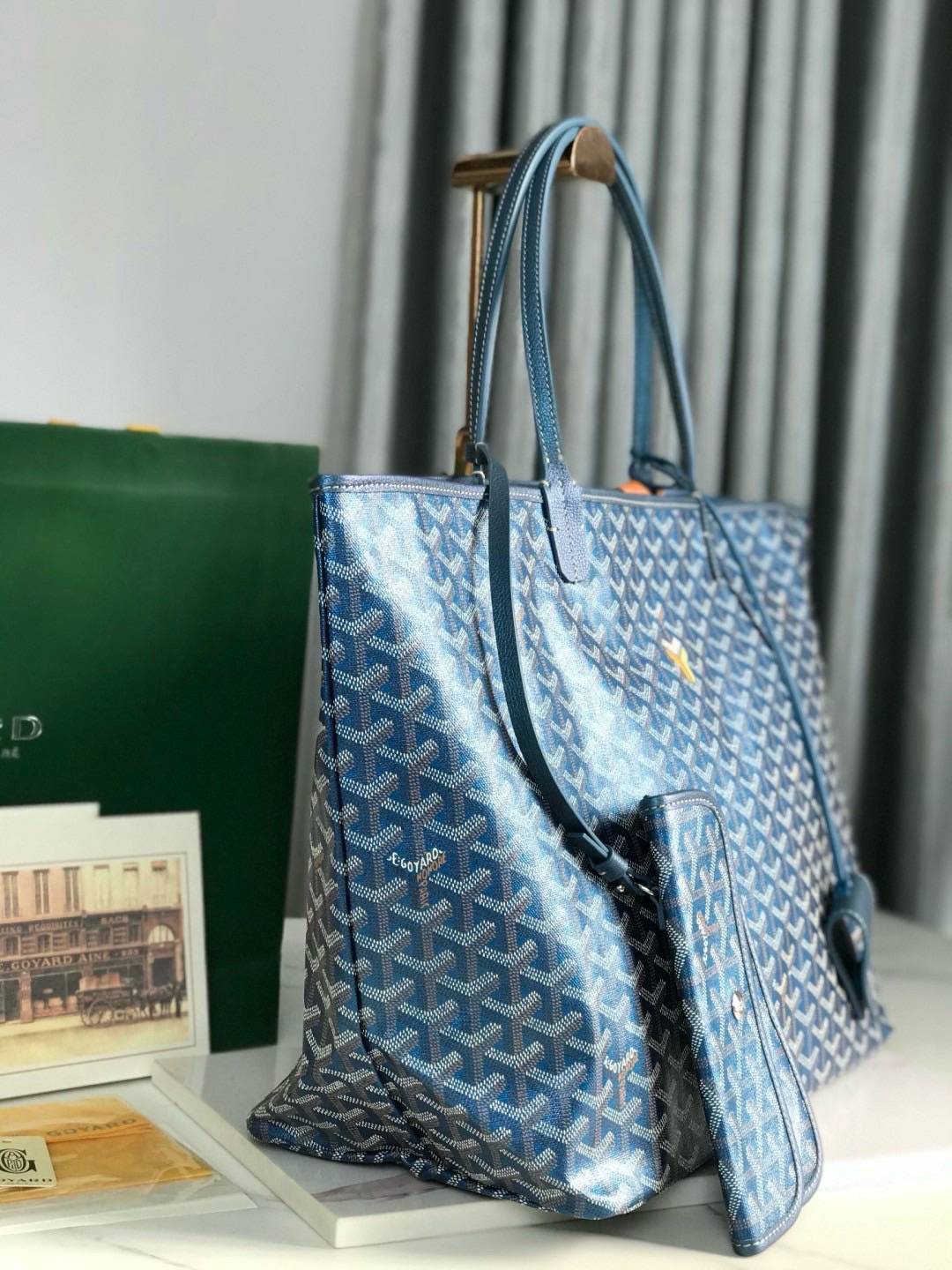 เกรดเทพ Top ORI | New Goyard Saint Louis GM tote bag Goyardine Pearly Blue (Ori)เทพ กระเป๋าทรงโท้ทใบใหญ่ หนังแท้แคนวาสแท้ สีพิเศษมุกสะท้อนแสงเงาสวยหรู