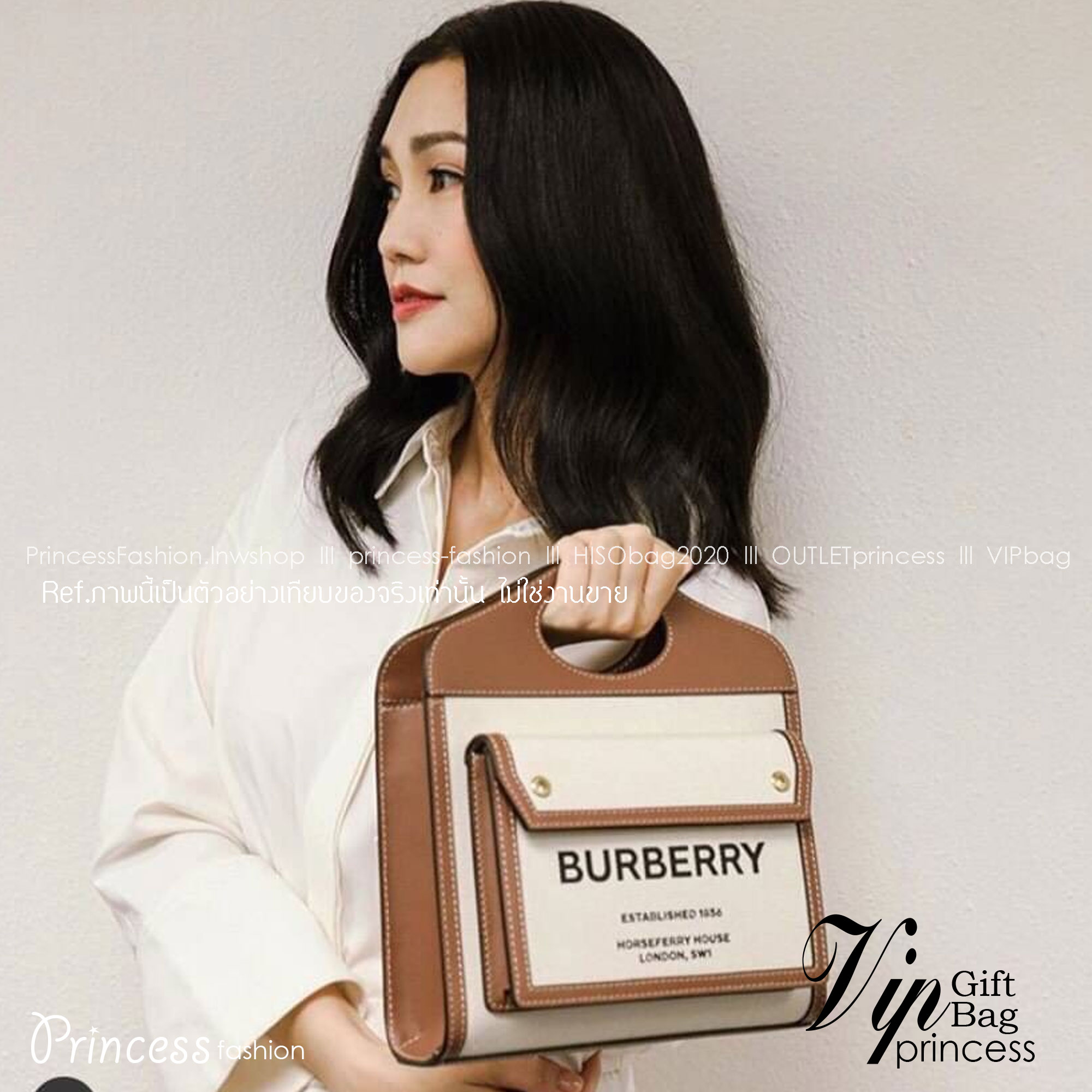 Burberry pocket bag / BURBERRY MONOGRAM CROSSBODY BAG กระเป๋าถือ กระเป๋าสะพายครอสบอดี้ วัสดุหนังพิมลาย MONOGRAM โทนเข้ม