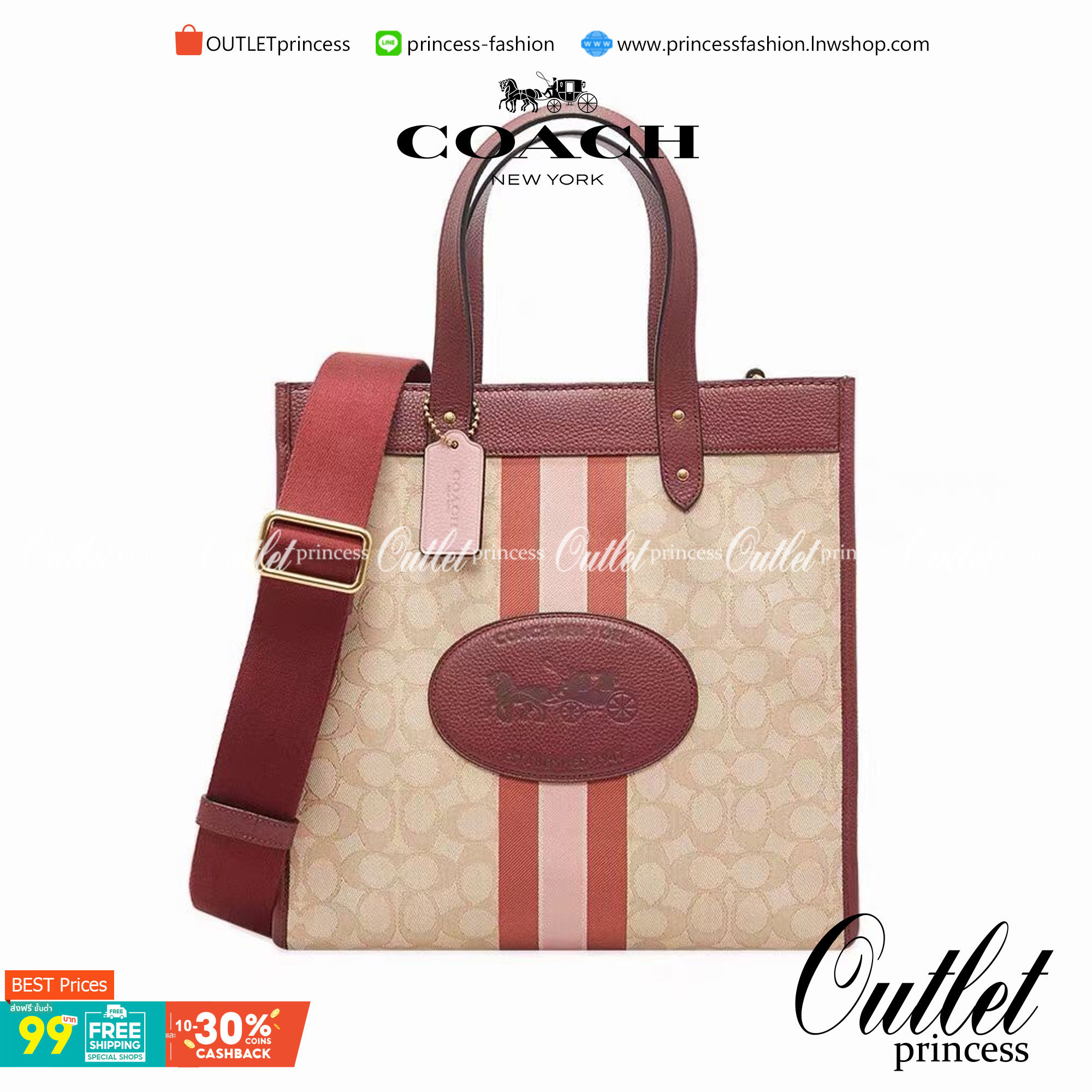 Coach 5868 Field Tote In Signature Jacquard With Horse And Carriage Prints 📣พร้อมส่ง ยังไม่เข้าไทยจ้าา!! กระเป๋าทรงTote สูง ใบใหญ่ วัสดุJacquard+หนังแท้ อย่างดี ได้ลงตัวแมทกันสวยงามมากๆค่ะ ด้านหน้าตัดแทบสีตรงกลางยาวลงมาบวกกับป้ายแบรนด์หนังตัวใหญ่ด
