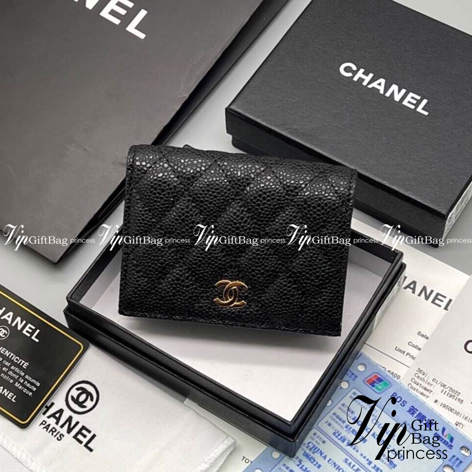 CHANEL Wallet Caviar / Chanel Short Wallet / Chanel Card Holder กระเป๋าสตางค์ชาแนลใบสั้น กระเป๋าใส่บัตร เกรดออริจินอล ภาพถ่ายจากงานขายจริง ใช้งานต่างประเทศได้