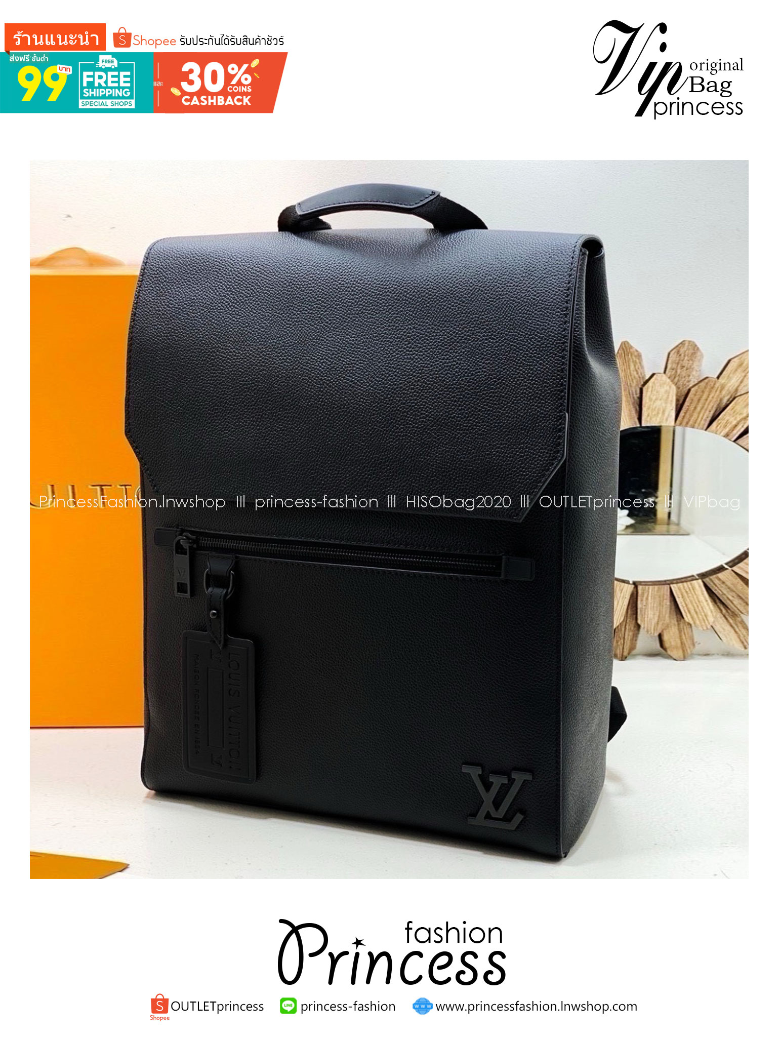 ORI หนังแท้ | LV Fastline Backpack กระเป๋าสะพายหลังรุ่น Fastline โดดเด่นด้วยดีไซน์มุมตัดและรูปทรงเรียบหรูอันเป็นเอกลักษณ์ของคอลเล็คชั่น LV Aerogram สีดำเต็มใบสวยหรูคลาสสิค ประดับเนมแท็ก