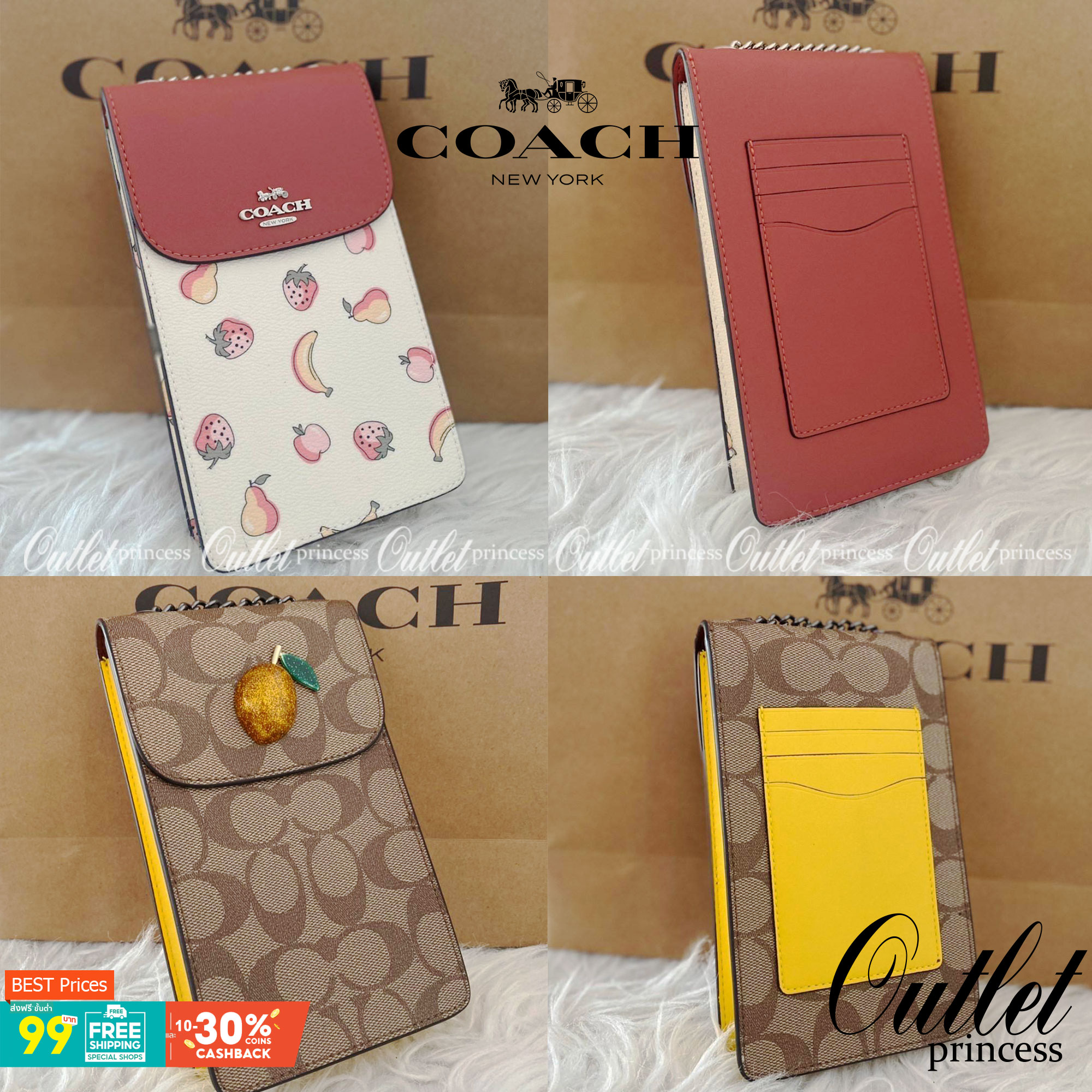 COACH NORTH/SOUTH CROSSBODY IN SIGNATURE CANVAS แจกความสดใสกันอีกครั้ง!! กับกระเป๋าสะพายเอนกประสงค์ Case phone ใส่โทรศัพท์มือถือได้ทุกรุ่น ดีไซน์ลายผลไม้ฉ่ำๆ สวยมีเสน่ห์ 💖 วัสดุหนังแคนวาสคุณภาพ ฝาและภายในเป็นหนังแท้ เปิด-ปิดด้วยกระดุม สายสะพายยาวป